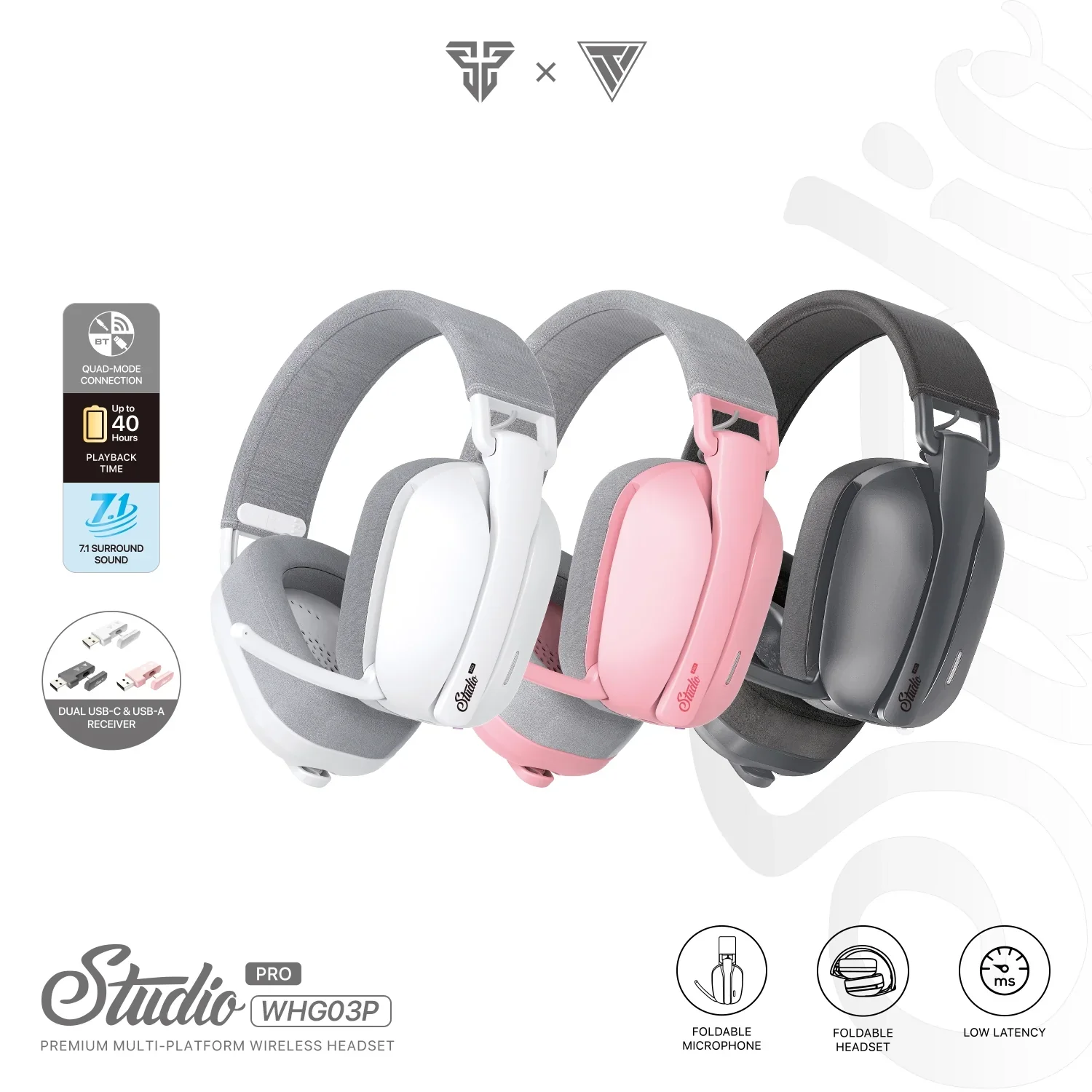 Fantech WHG03 PRO Wireless, Bluetooth, 3.5mm and wired USB-C with 7.1 Surround Sound Headset - Image 4