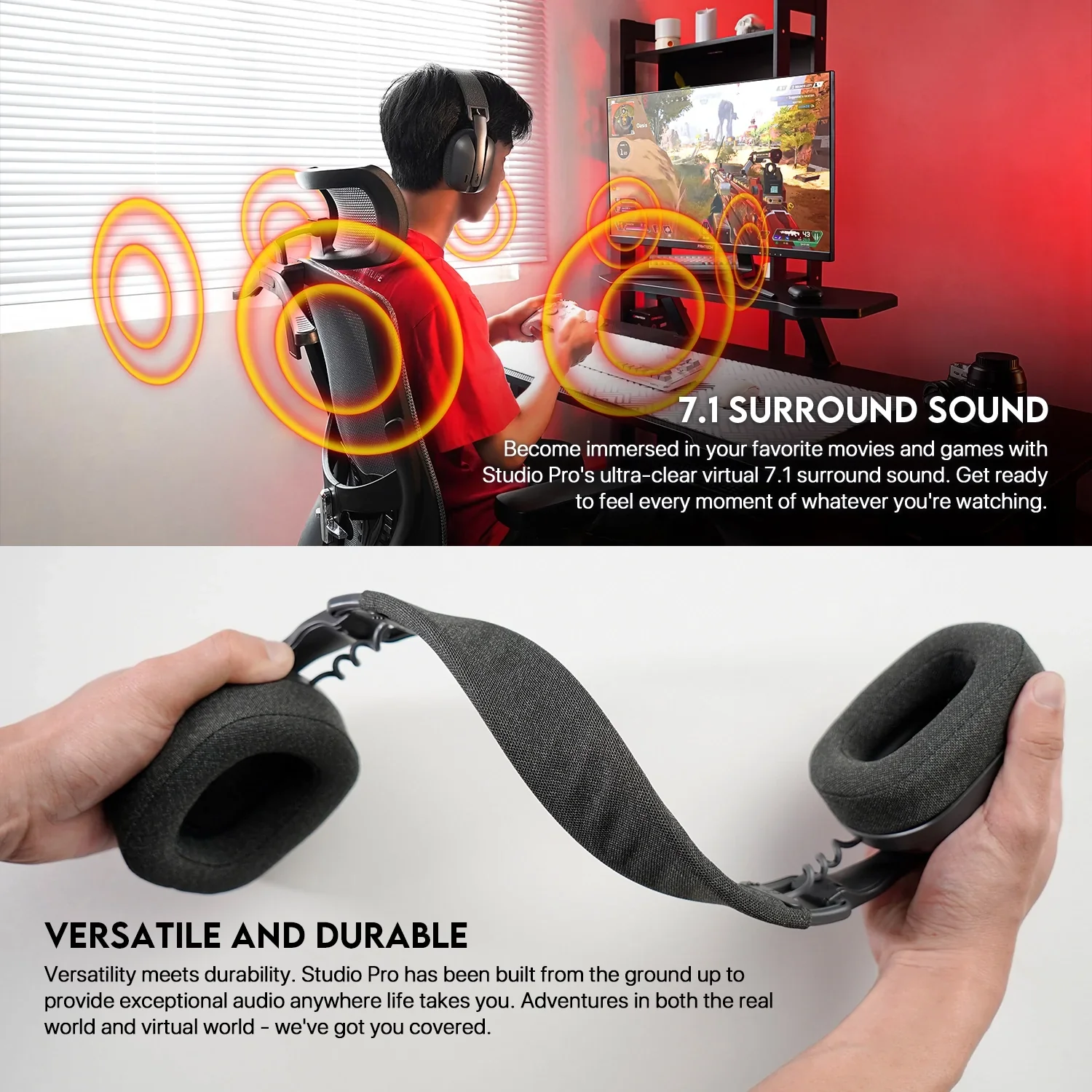 Fantech WHG03 PRO Wireless, Bluetooth, 3.5mm and wired USB-C with 7.1 Surround Sound Headset - Image 8