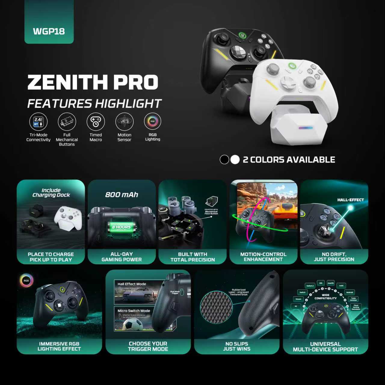 Fantech ZENITH PRO Wireless Gamepad RGB Multi-Platform Hall-Effect Game Controller with Charging Dock - Image 12