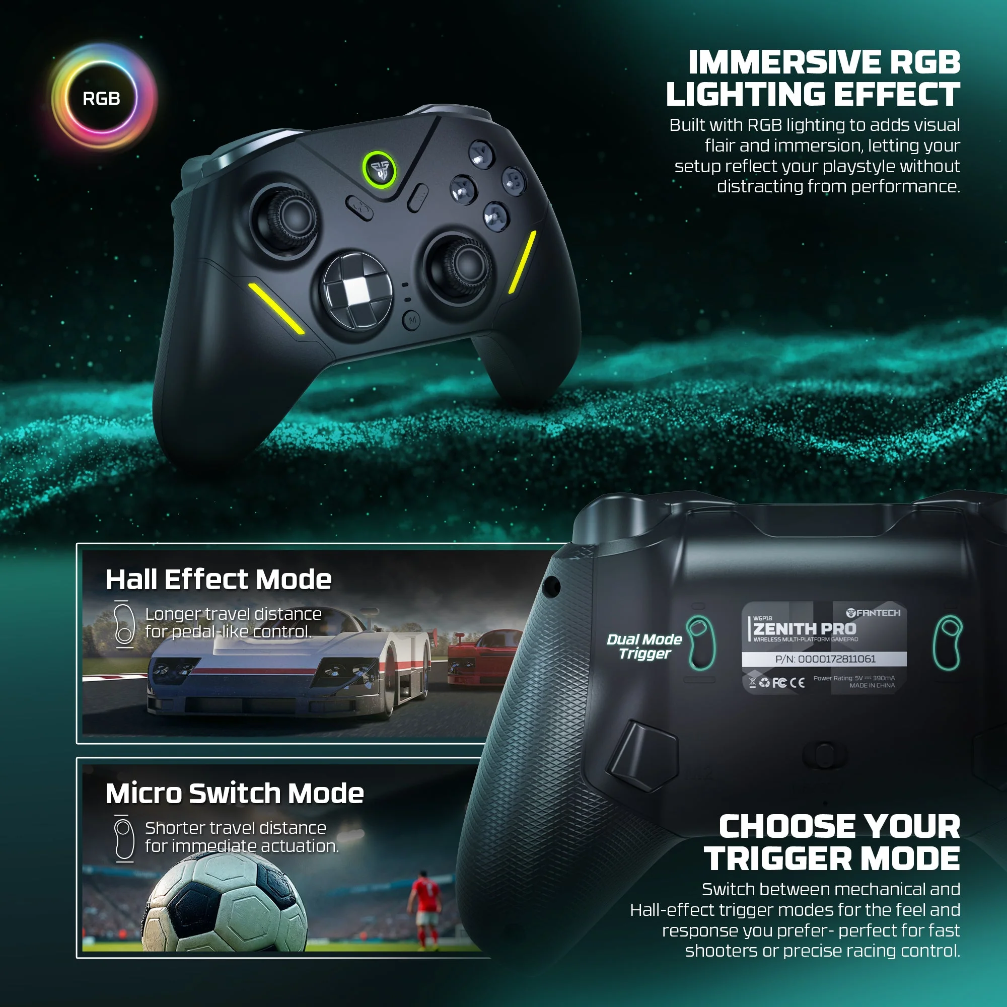 Fantech ZENITH PRO Wireless Gamepad RGB Multi-Platform Hall-Effect Game Controller with Charging Dock - Image 16