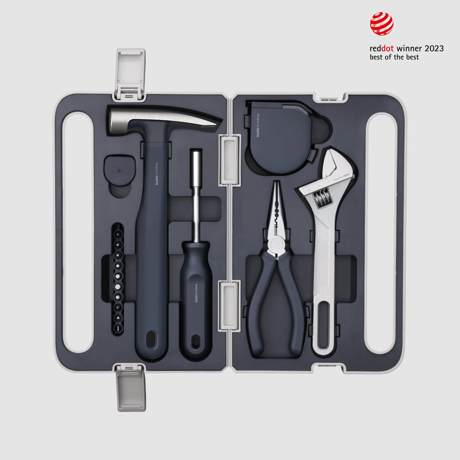 HOTO Tool Hand Tool Set Home Tool Kit with Screwdriver Wrench Hammer Tape Plier Tool Box