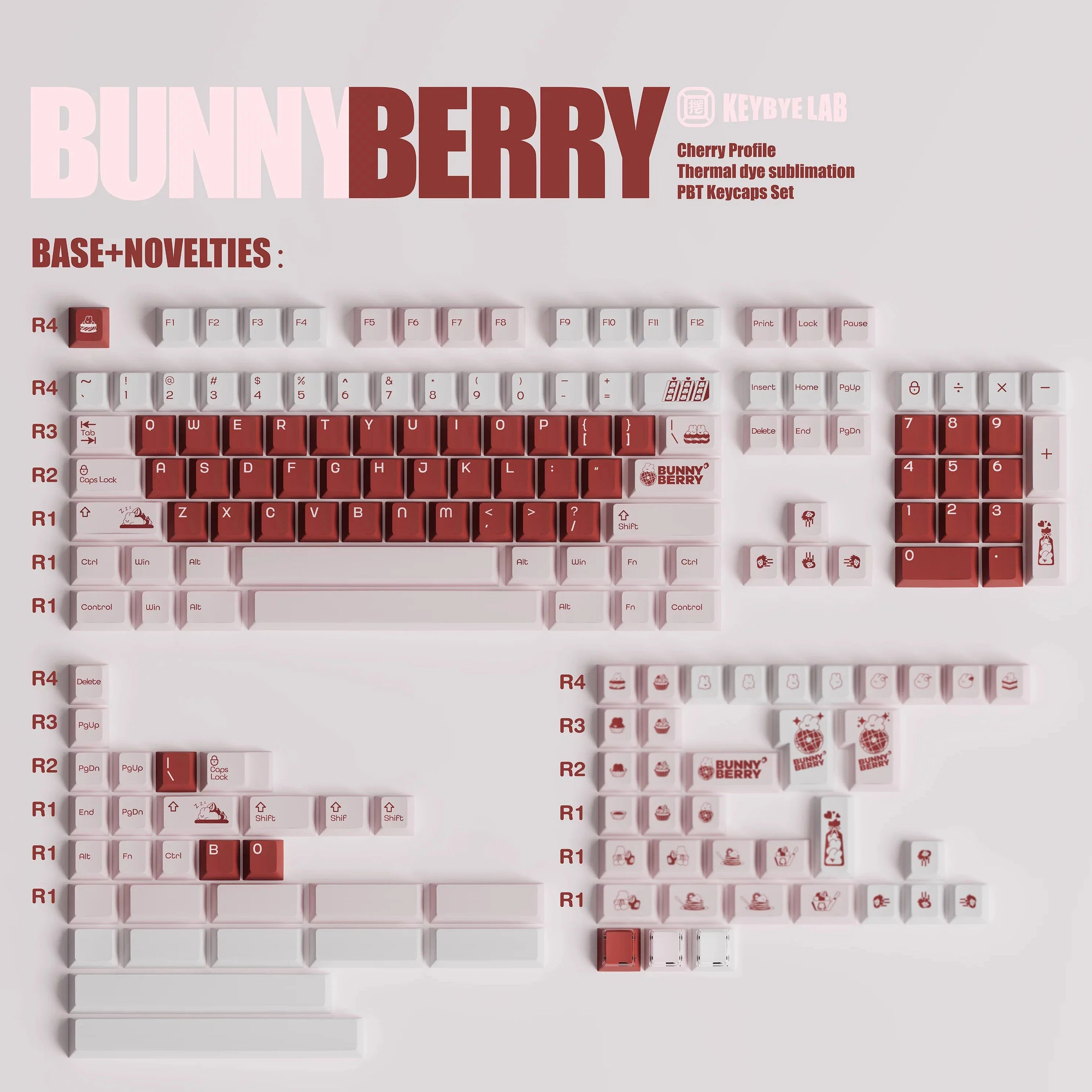 KeyByeLab Bunny Berry Cherry Profile PBT+PC Keycap Set with Transparent Keycap - Image 3
