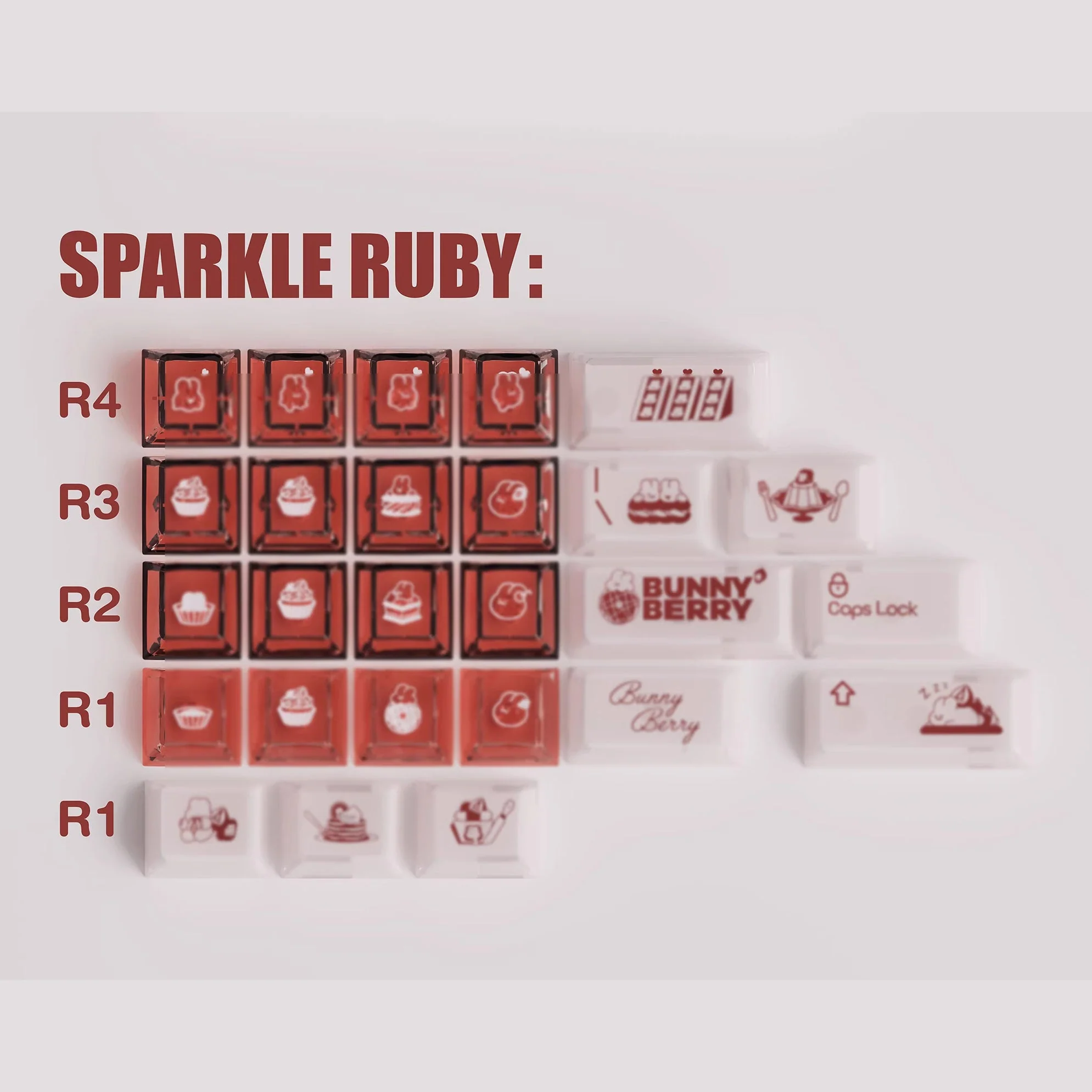 KeyByeLab Bunny Berry Cherry Profile PBT+PC Keycap Set with Transparent Keycap - Image 4