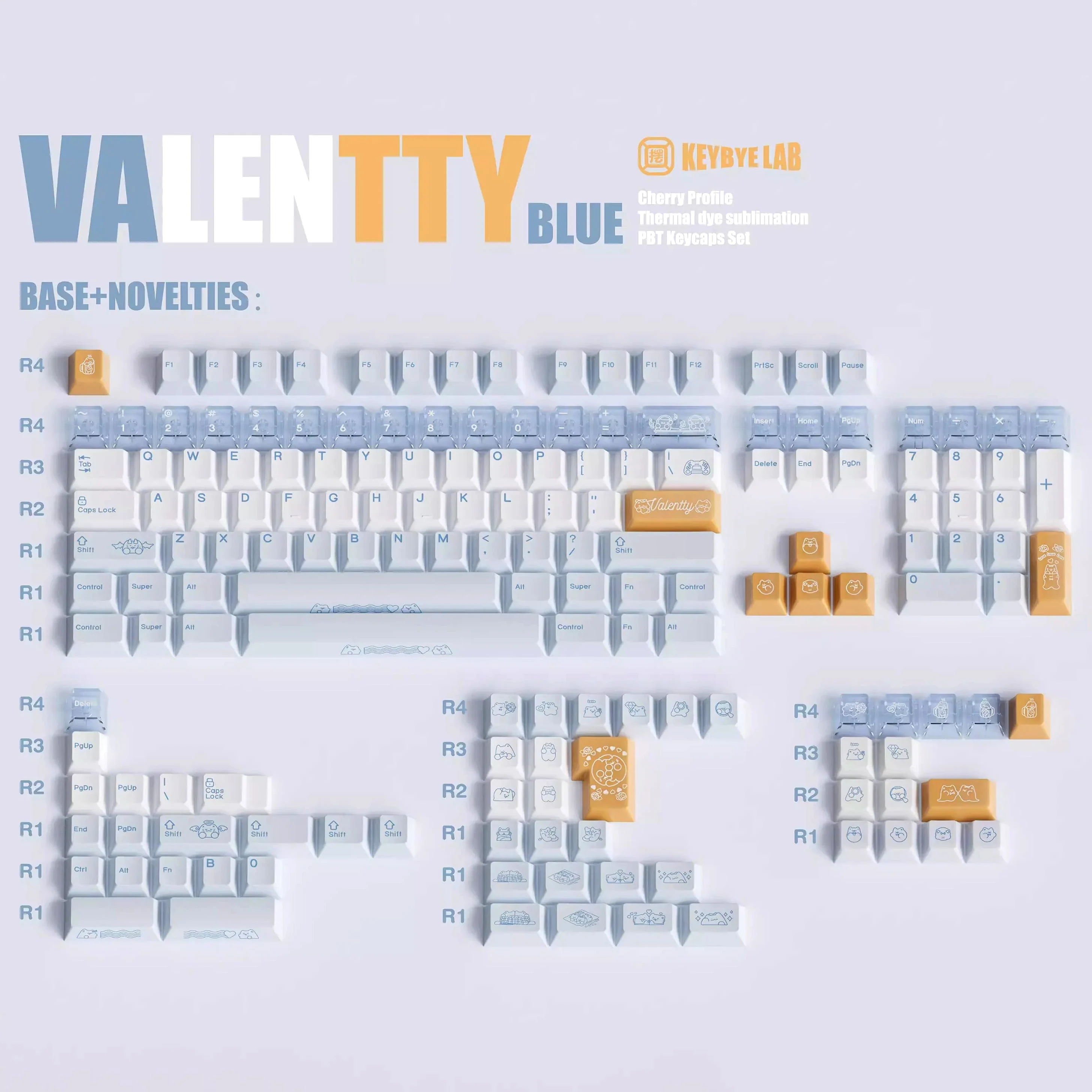 KeyByeLab Valentty Blue Cherry Profile PBT+PC Keycap Set with Transparent Keycap - Image 3