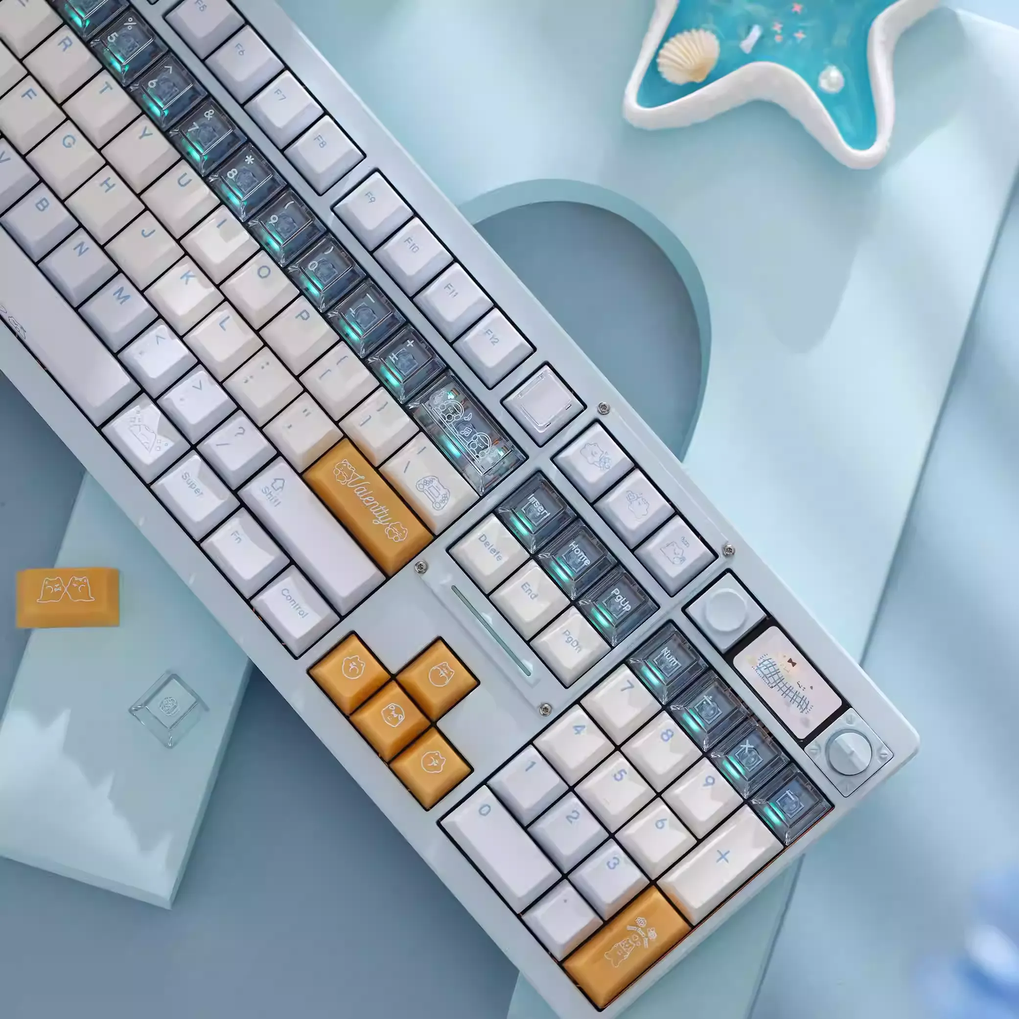 KeyByeLab Valentty Blue Cherry Profile PBT+PC Keycap Set with Transparent Keycap - Image 4