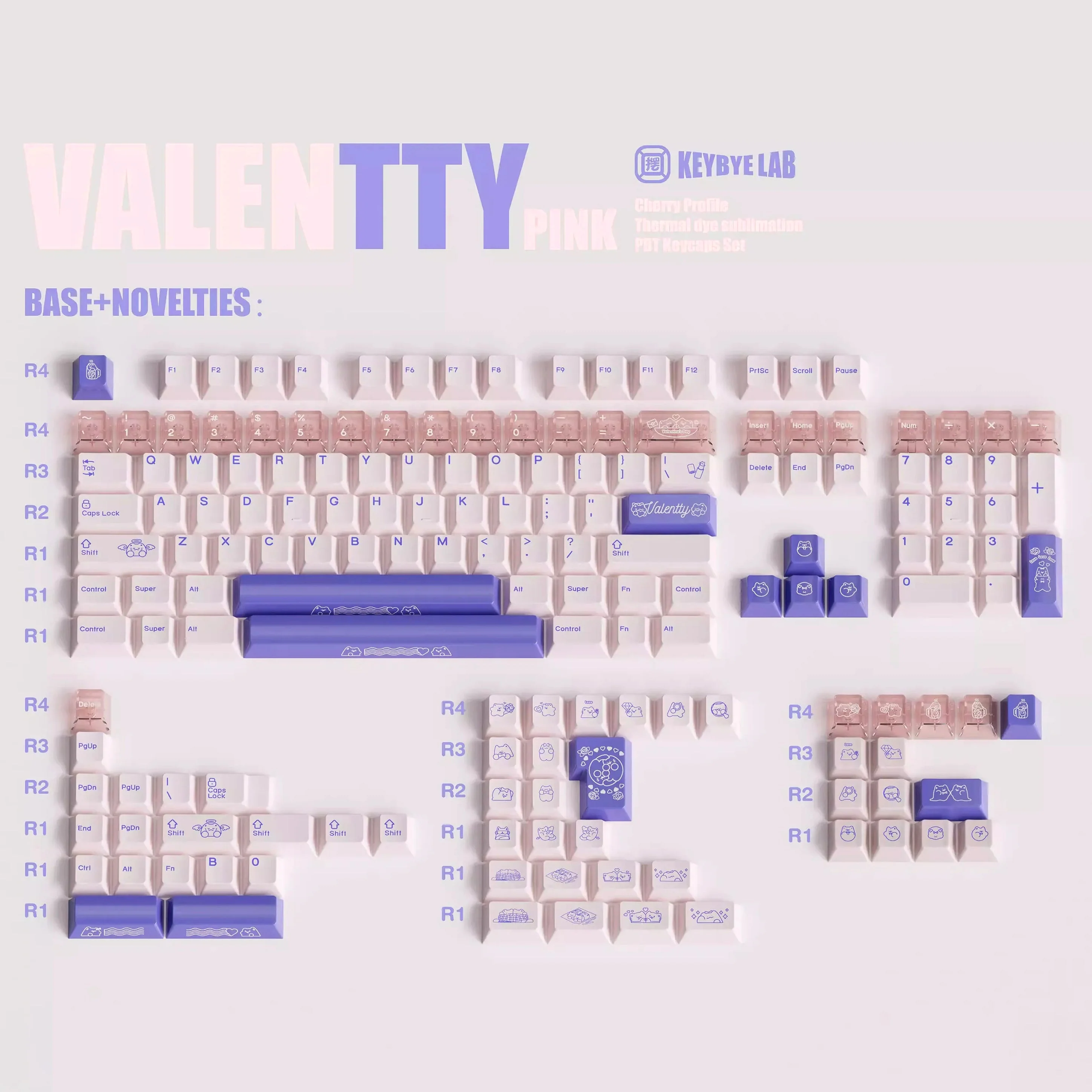 KeyByeLab Valentty Pink Cherry Profile PBT+PC Keycap Set with Transparent Keycap - Image 3