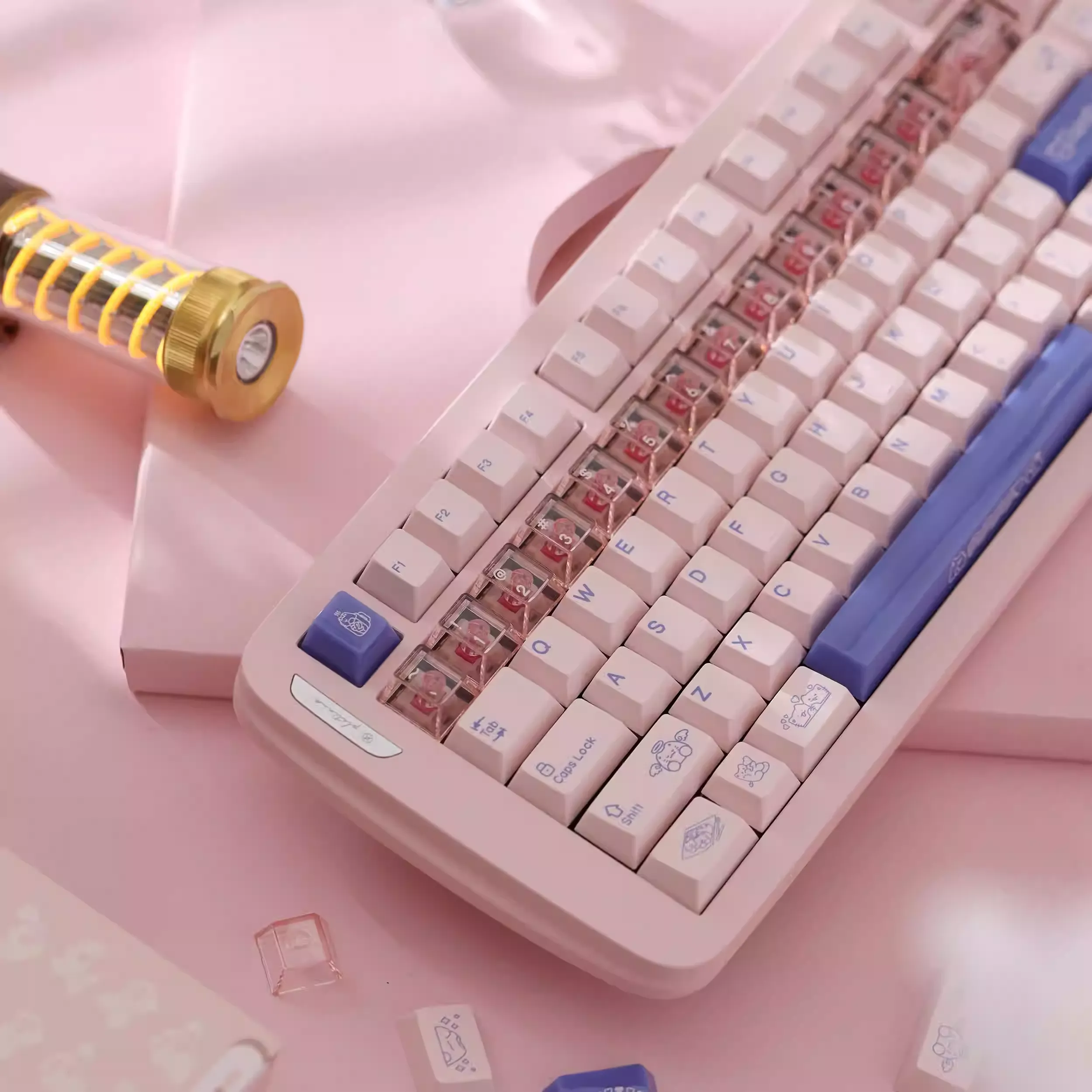 KeyByeLab Valentty Pink Cherry Profile PBT+PC Keycap Set with Transparent Keycap - Image 4
