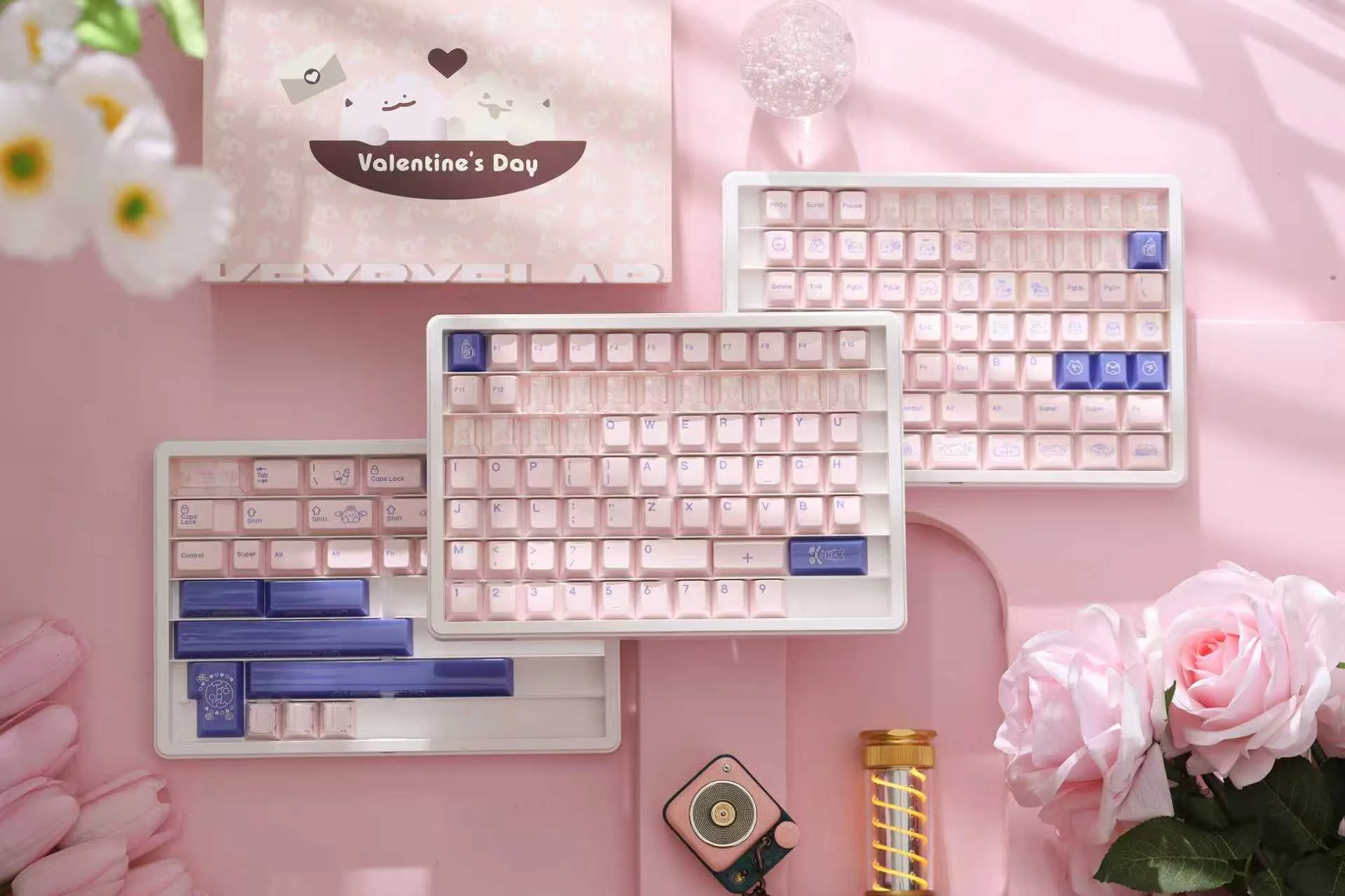 KeyByeLab Valentty Pink Cherry Profile PBT+PC Keycap Set with Transparent Keycap - Image 5