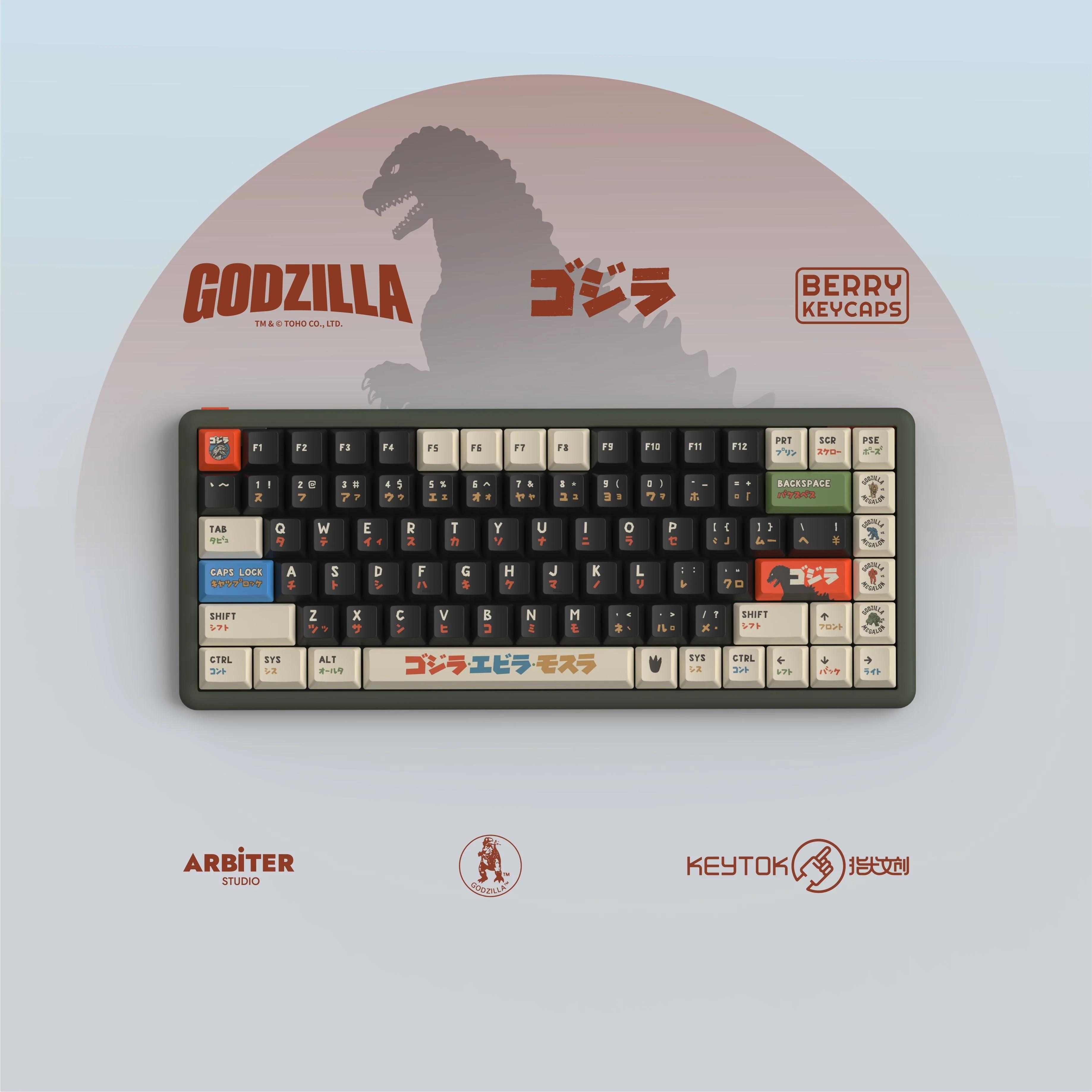 Keytok BERRY Low-Profile Black Classic Godzilla Keycaps 173pcs / Set - Image 2