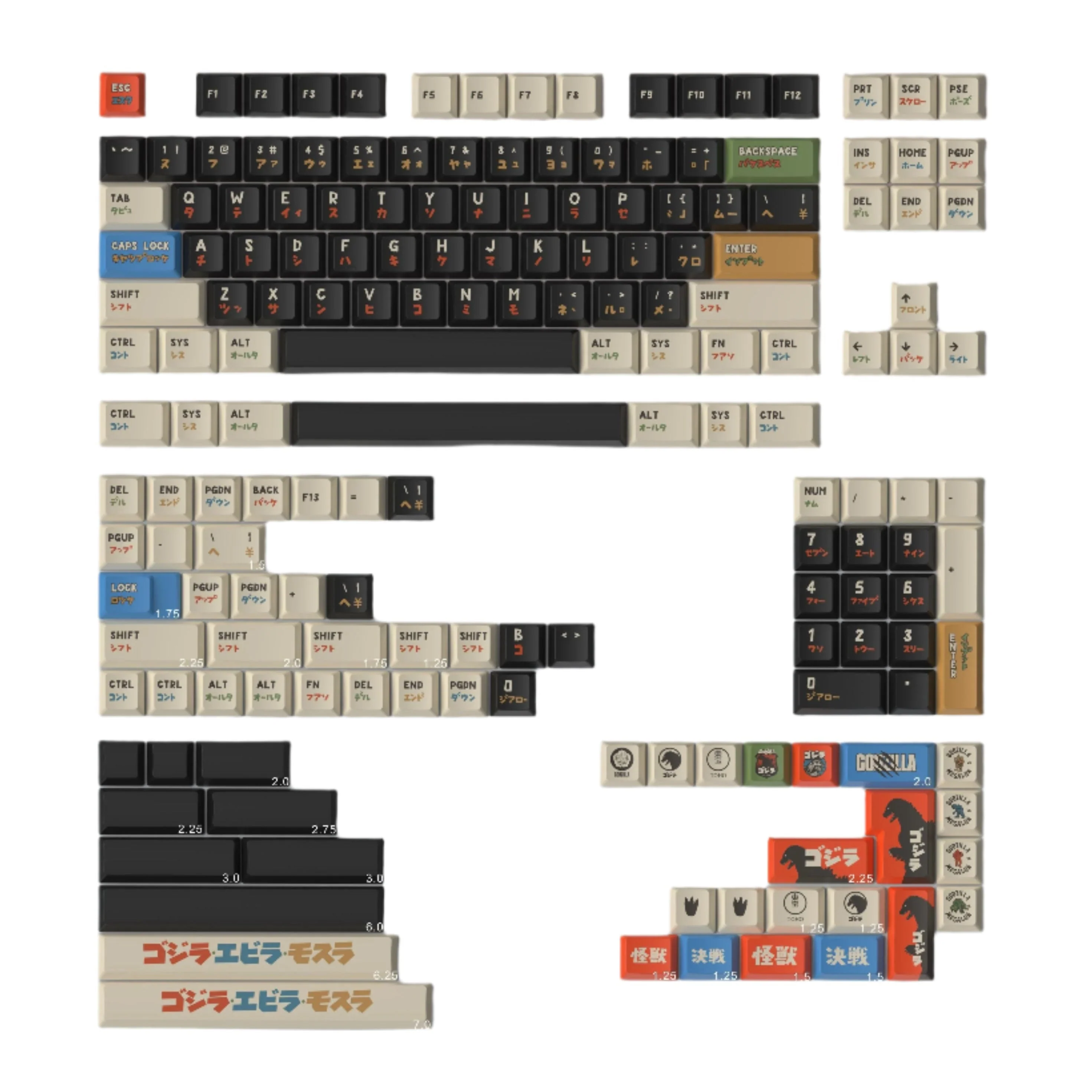 Keytok BERRY Low-Profile Black Classic Godzilla Keycaps 173pcs / Set - Image 4