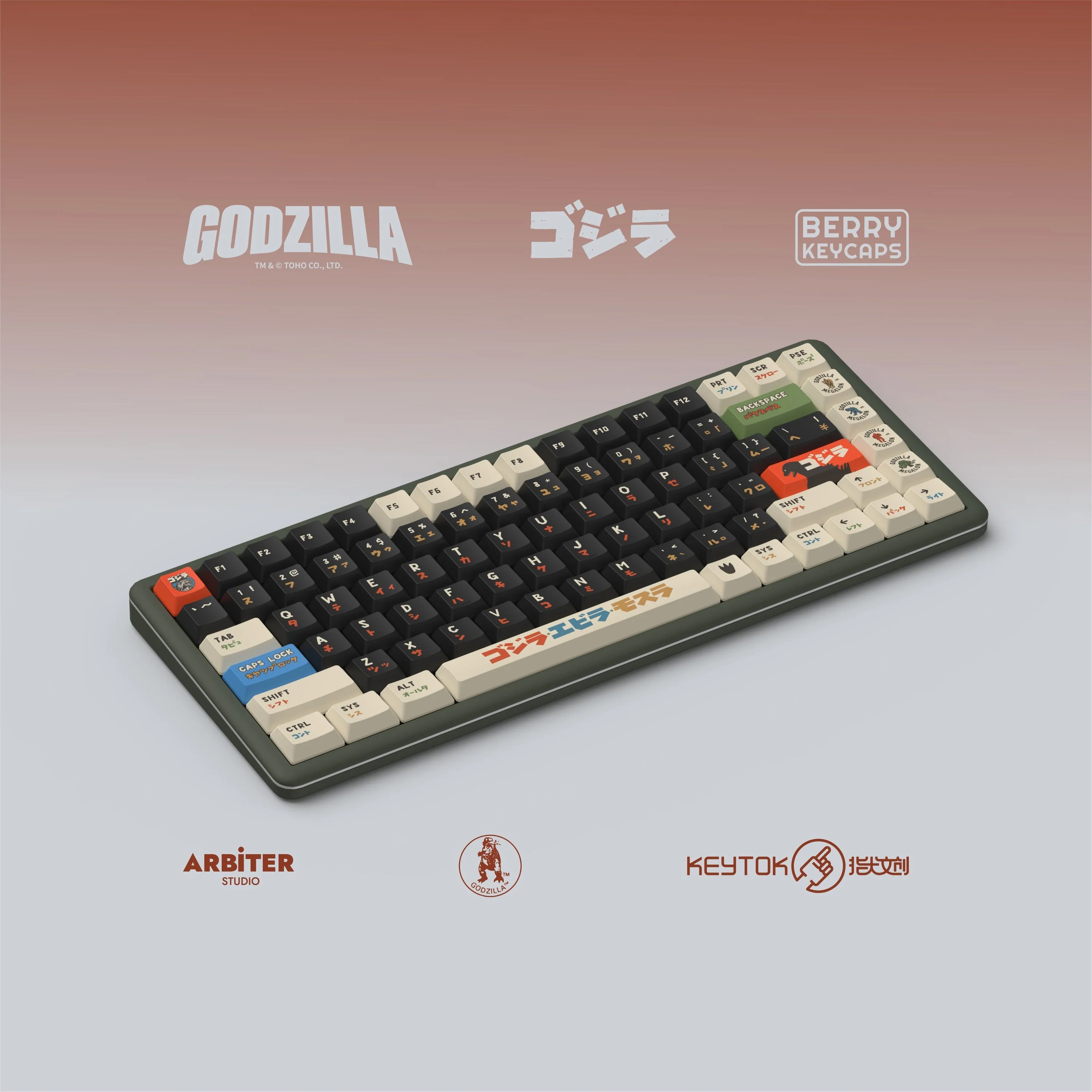 Keytok BERRY Low-Profile Black Classic Godzilla Keycaps 173pcs / Set - Image 5