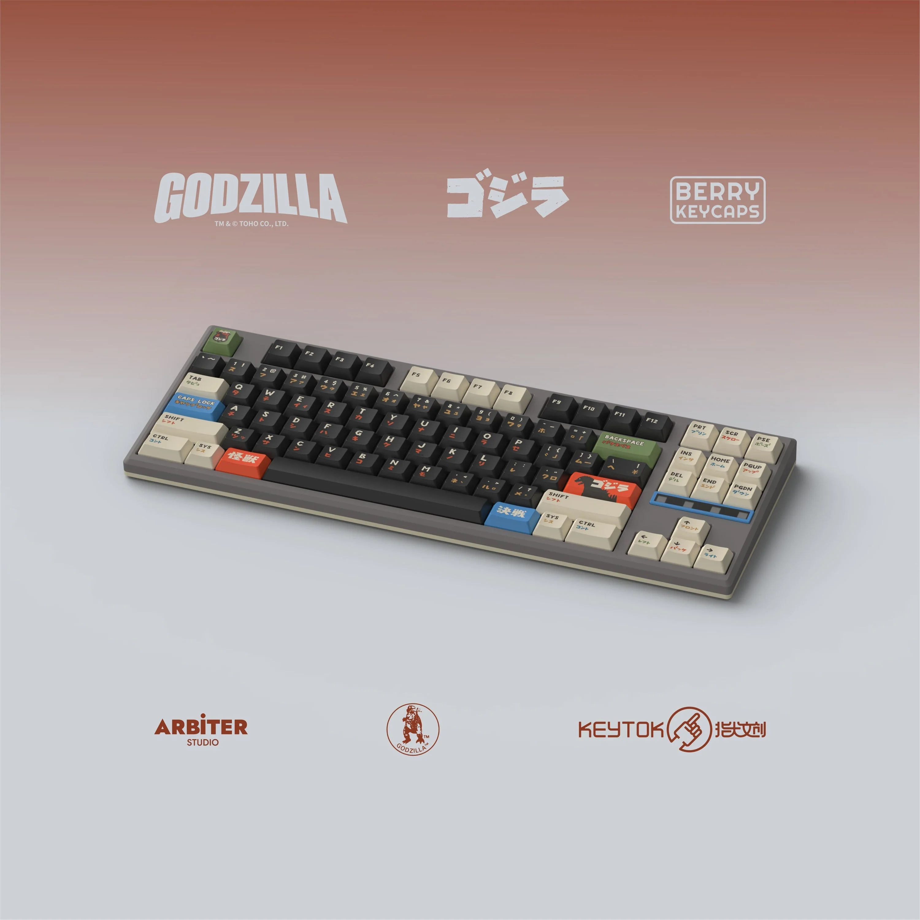 Keytok BERRY Low-Profile Black Classic Godzilla Keycaps 173pcs / Set - Image 6