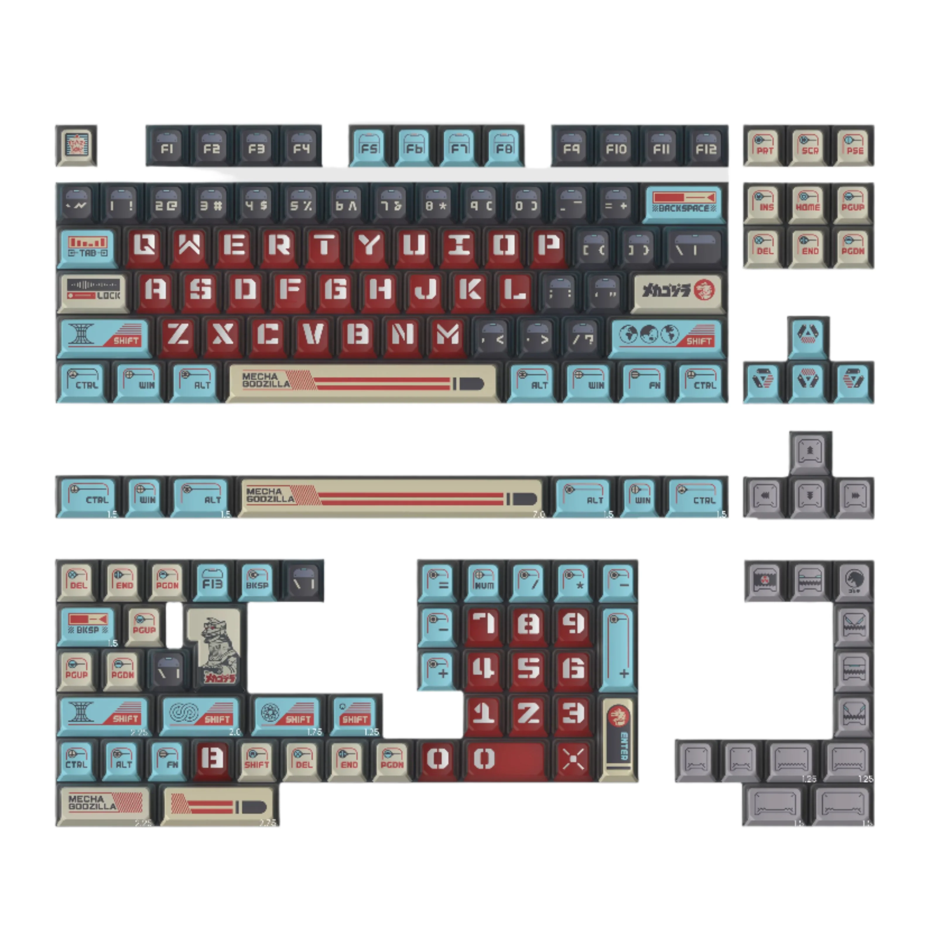 Keytok KOL Mecha Godzilla Dye-Sub PBT Keycaps 157pcs / Set - Image 3