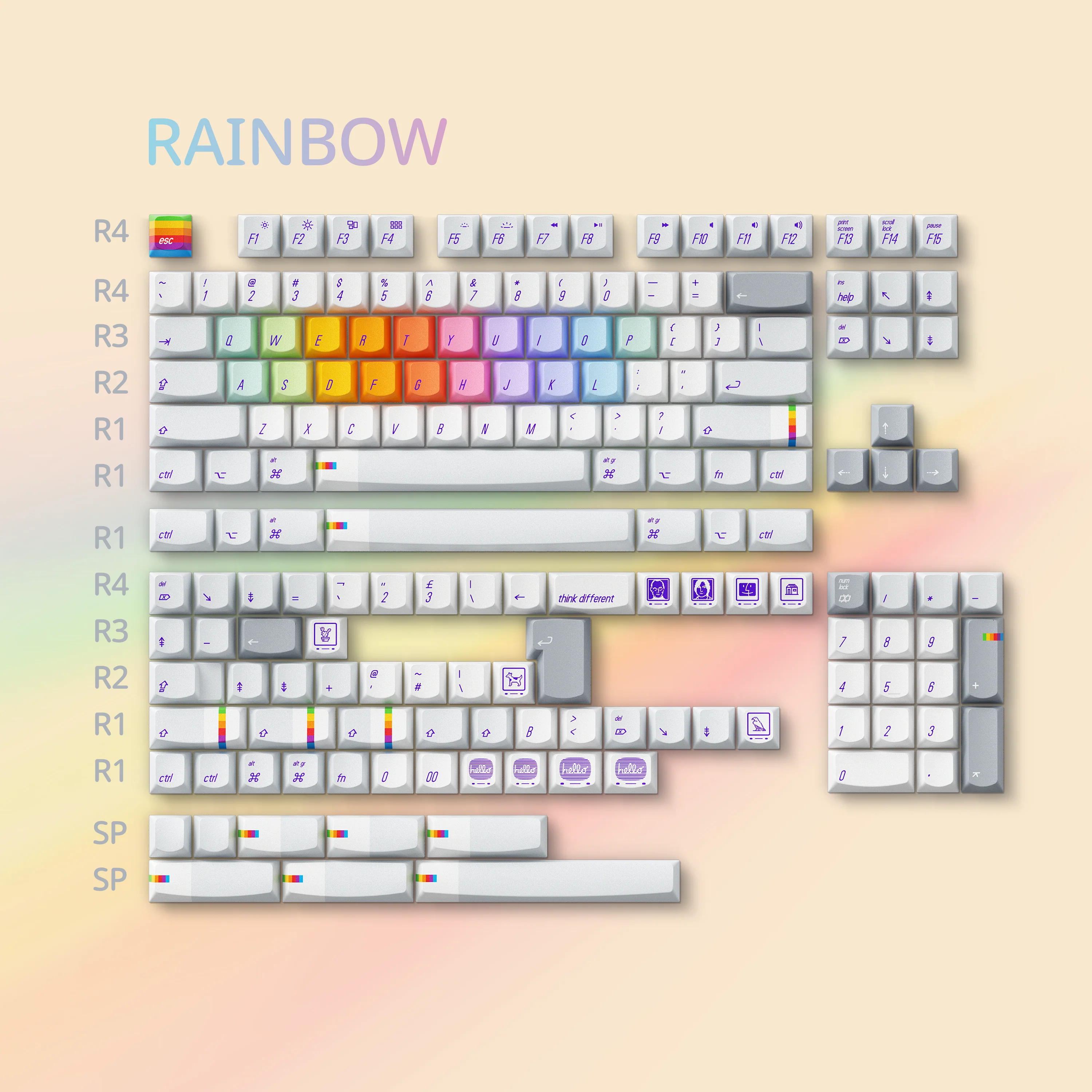 Keytok RAINBOW Smile Profile Dye-Sub PBT Keyaps 168pcs/set - Image 2