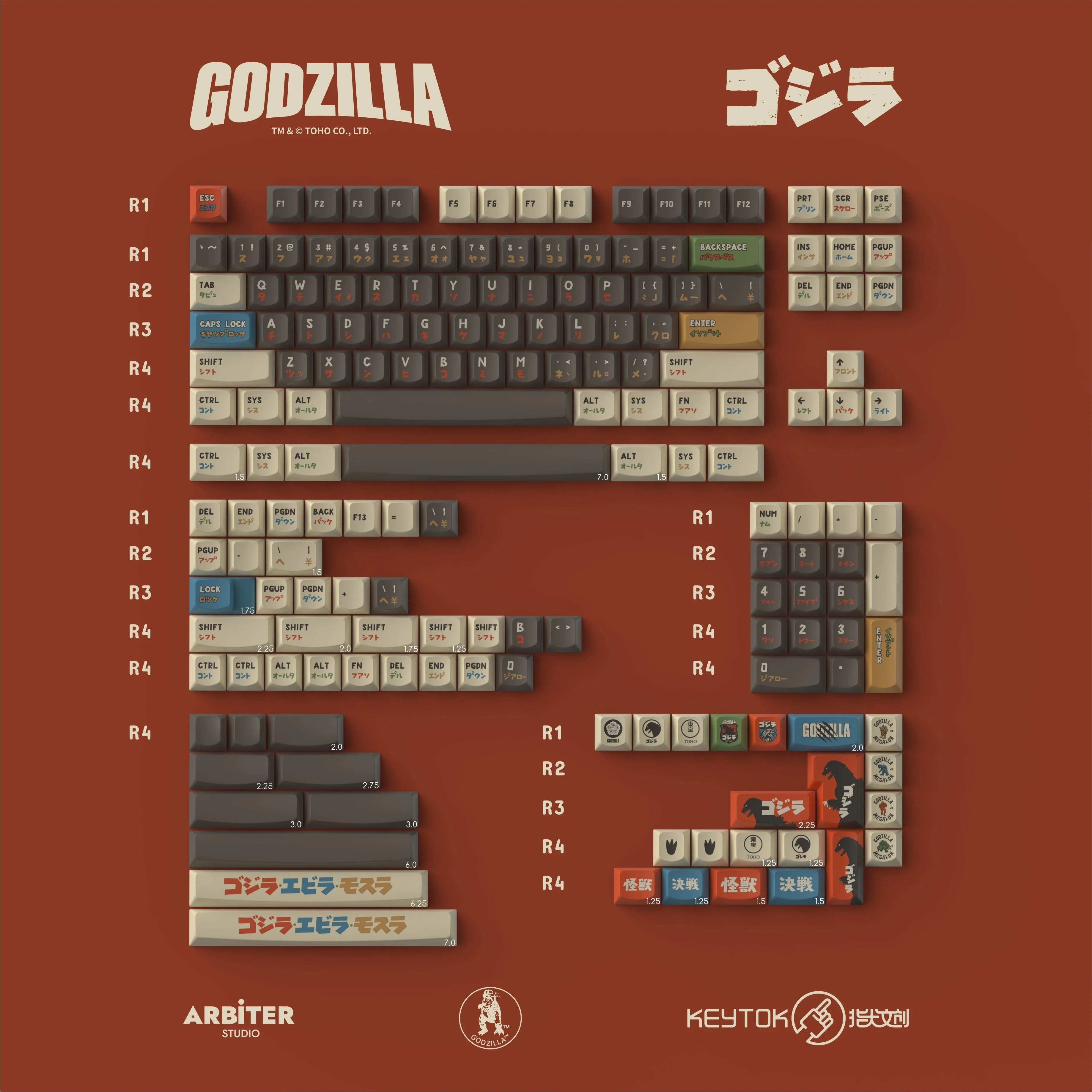 Keytok SMILE Profile Black Classic Godzilla Dye-Sub PBT Keyaps 173pcs / Set - Image 2