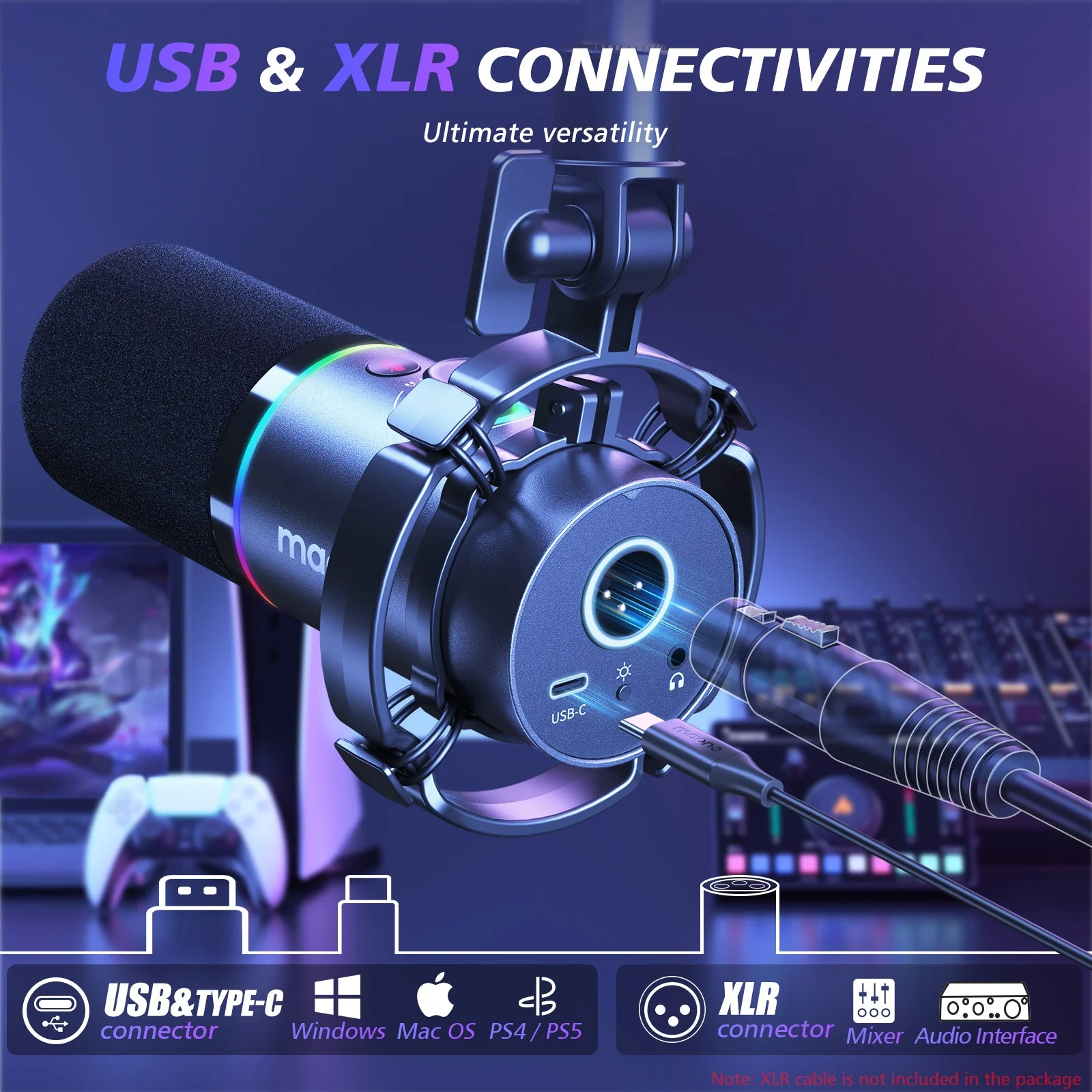 MAONO PD200XS USB/XLR Dynamic Microphone Set with Boom Arm - Image 3