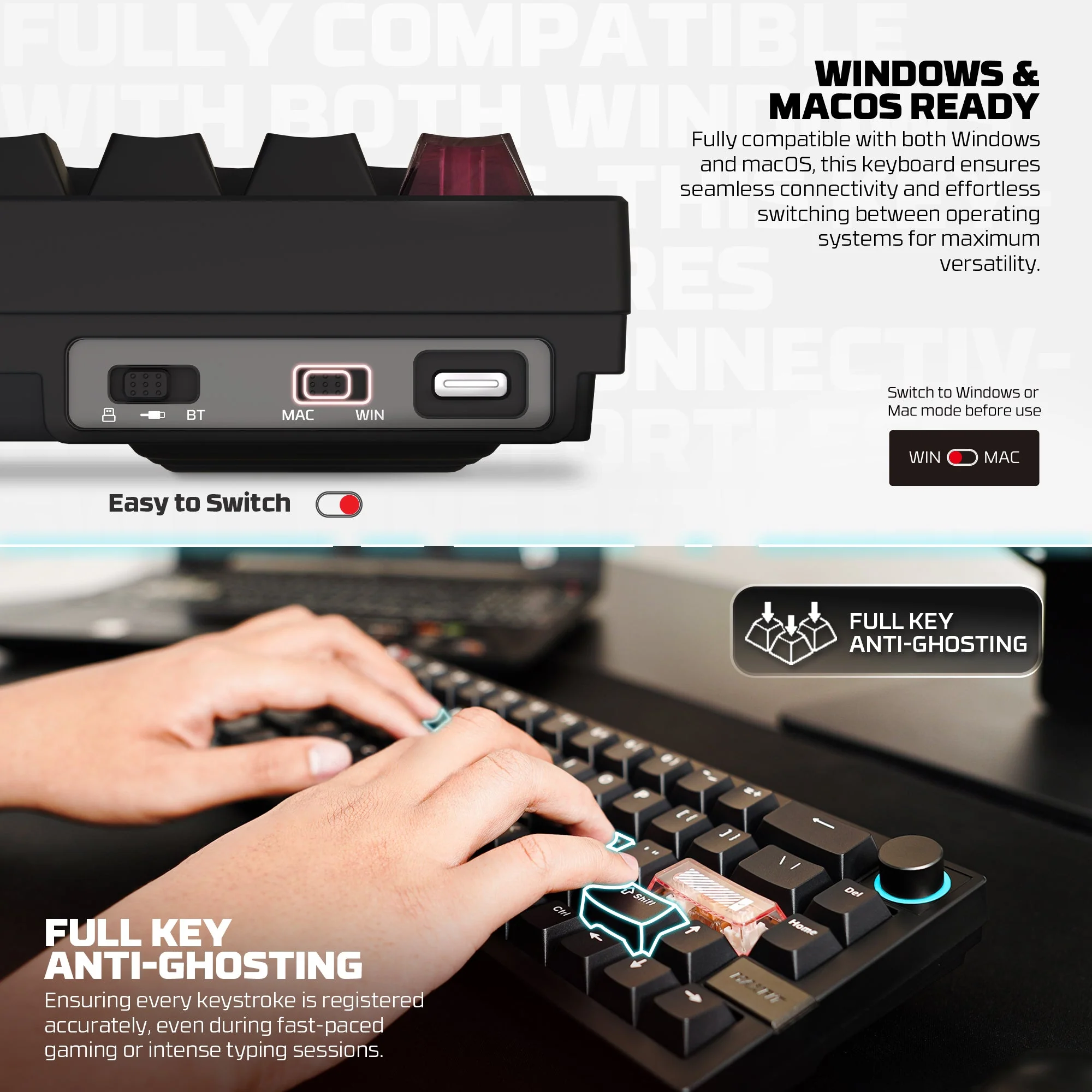 Fantech MAXFIT6 60% Hot-Swap QMK/VIA Wireless Mechanical Keyboard with Knob - Image 10