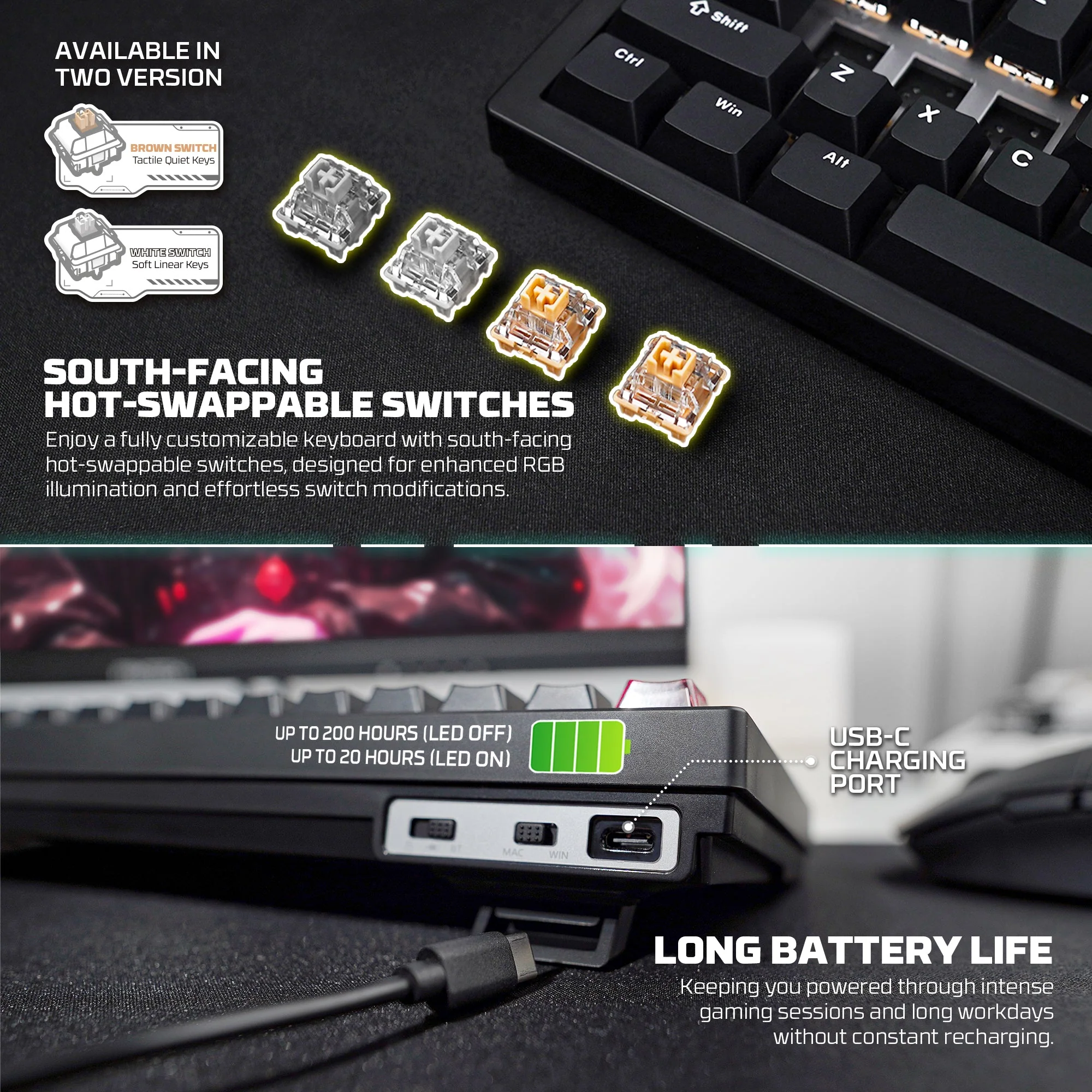 Fantech MAXFIT6 60% Hot-Swap QMK/VIA Wireless Mechanical Keyboard with Knob - Image 11