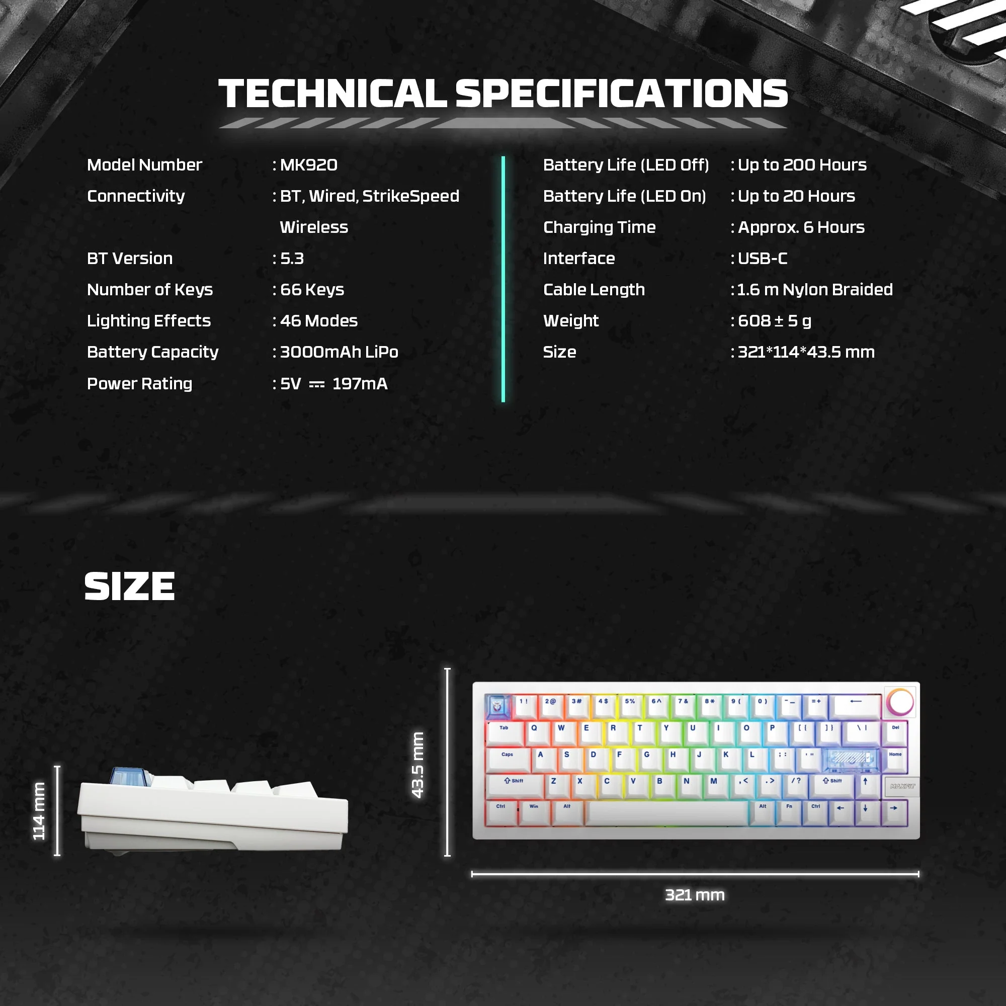 Fantech MAXFIT6 60% Hot-Swap QMK/VIA Wireless Mechanical Keyboard with Knob - Image 14