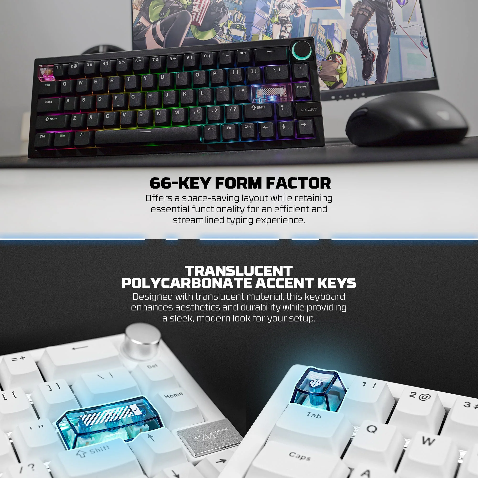 Fantech MAXFIT6 60% Hot-Swap QMK/VIA Wireless Mechanical Keyboard with Knob - Image 7