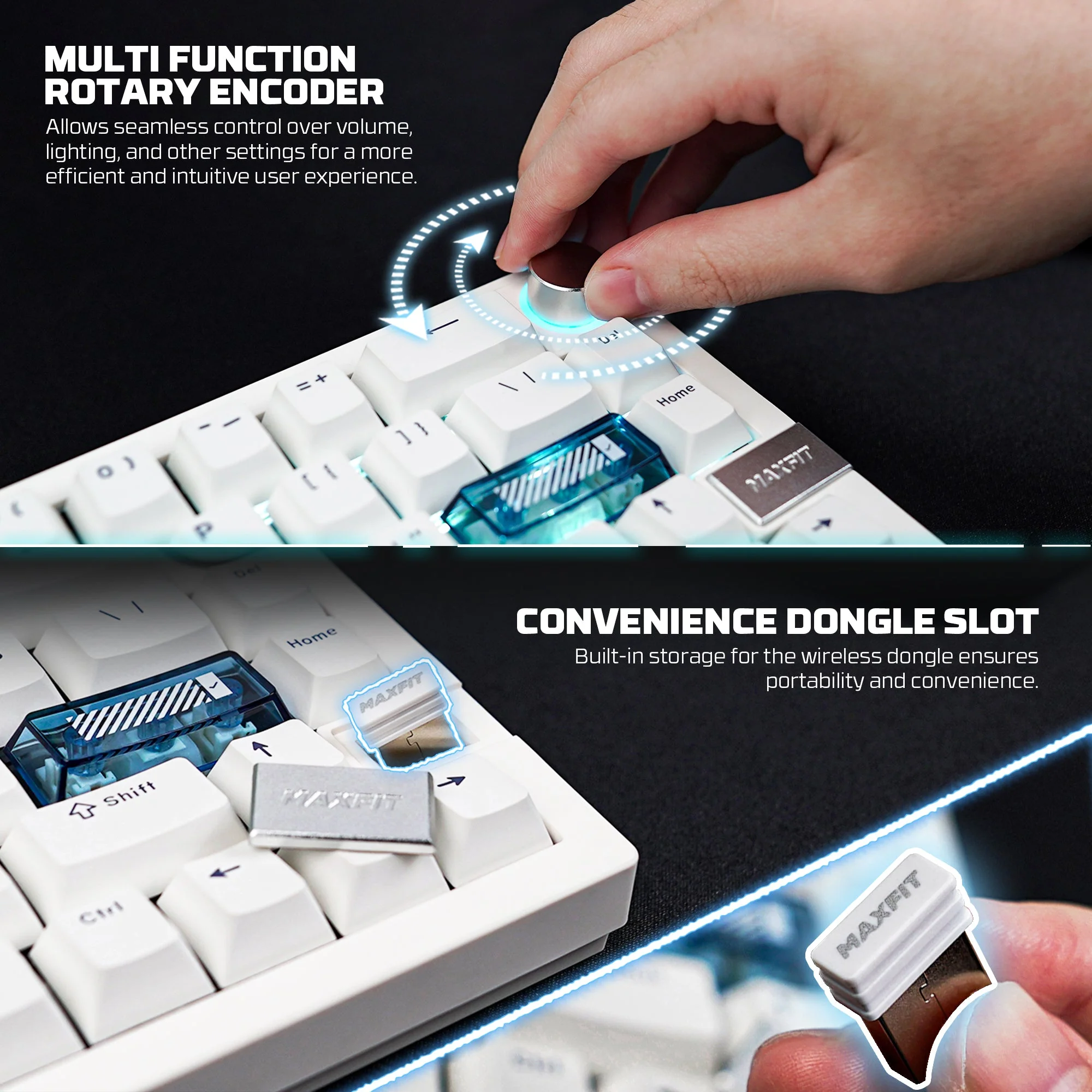 Fantech MAXFIT6 60% Hot-Swap QMK/VIA Wireless Mechanical Keyboard with Knob - Image 9