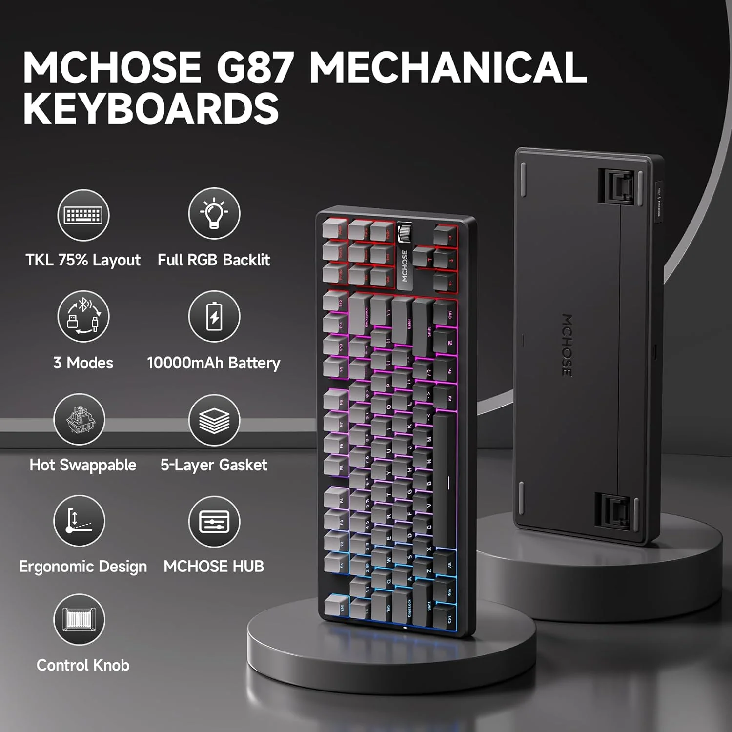 MCHOSE G87 Wireless Gasket Mount Custom Mechanical Keyboard - Image 5