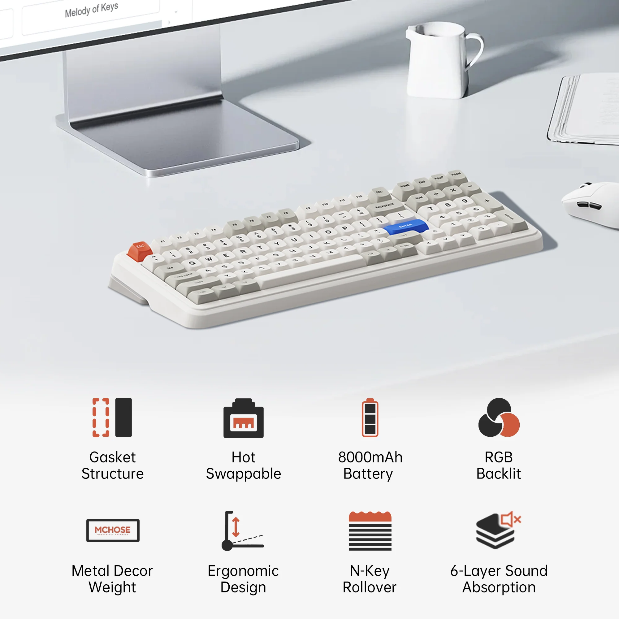 MCHOSE K99 V2 98% Hot-Swap Wireless Mechanical Keyboard - Image 11