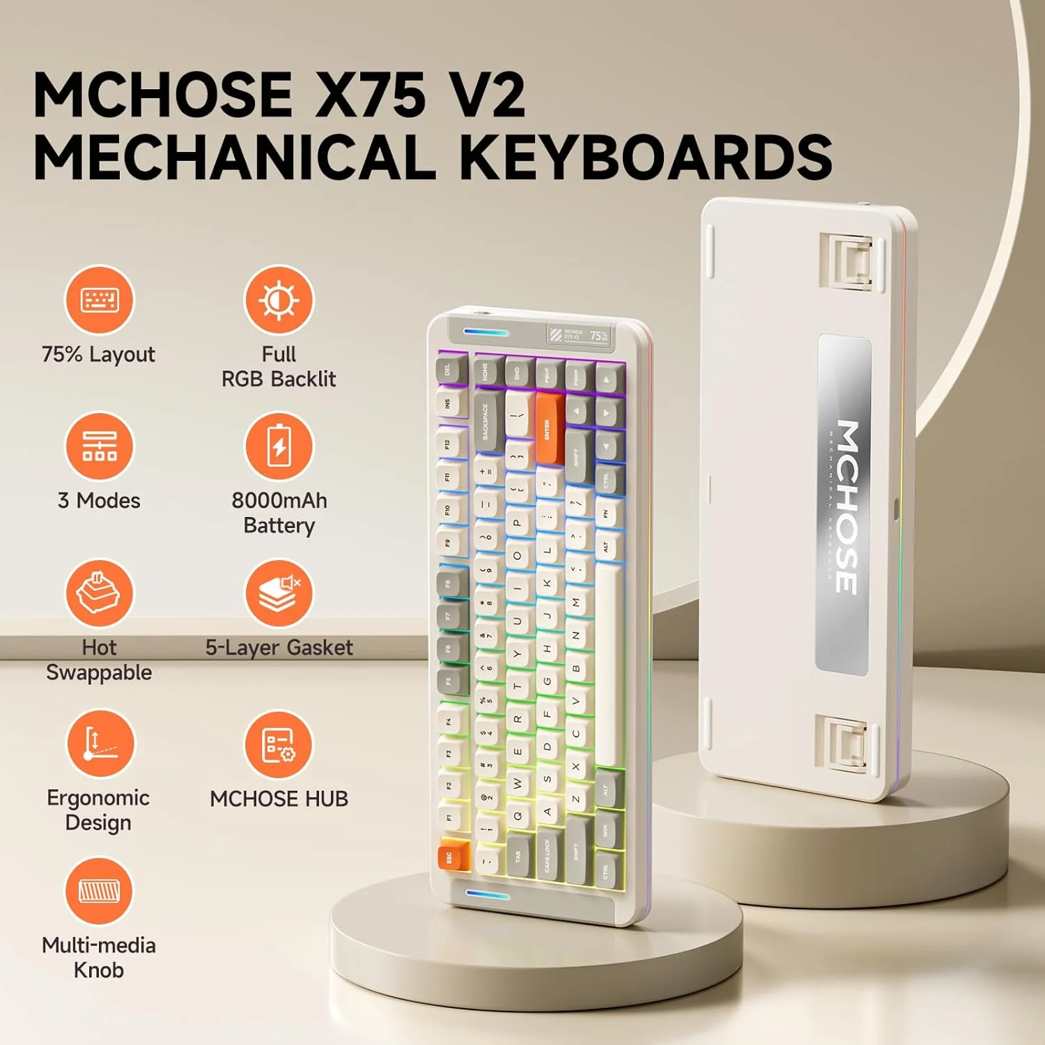 MCHOSE X75 V2 Gasket Mount 75% Layout Hot-Swap Wireless Mechanical Keyboard - Image 5