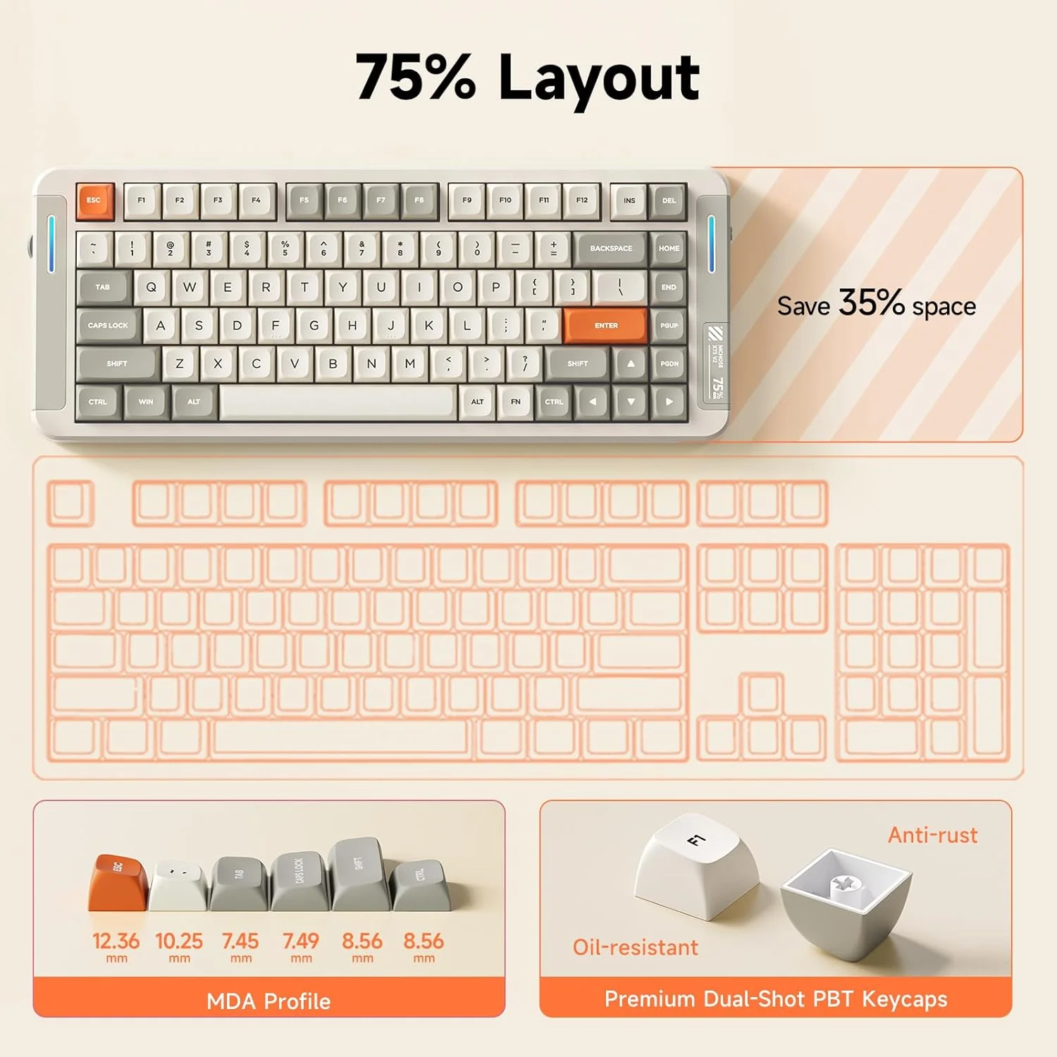 MCHOSE X75 V2 Gasket Mount 75% Layout Hot-Swap Wireless Mechanical Keyboard - Image 7