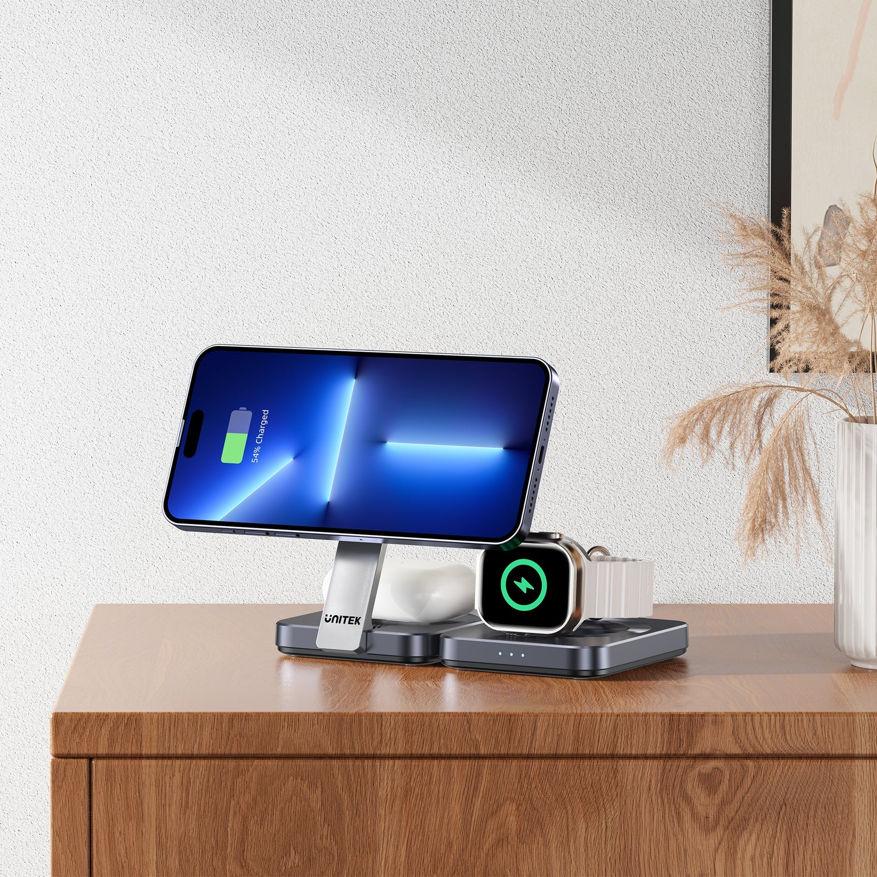 Unitek Qi2 Foldable 3-in-1 Wireless Charging Station iPhone 15W / Apple Watch 2.5W / Airpod 3W (Black) - Image 10