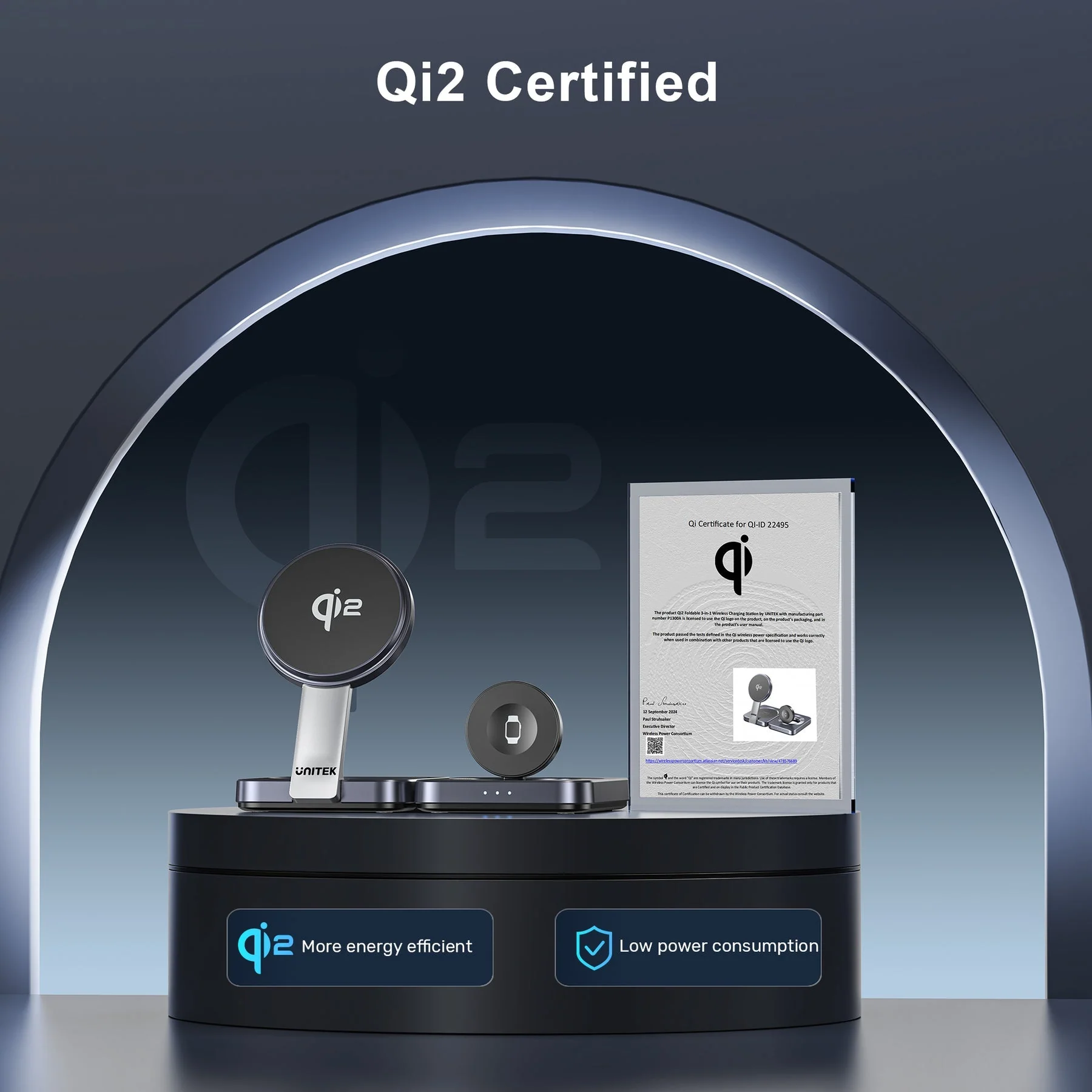 Unitek Qi2 Foldable 3-in-1 Wireless Charging Station iPhone 15W / Apple Watch 2.5W / Airpod 3W (Black) - Image 13