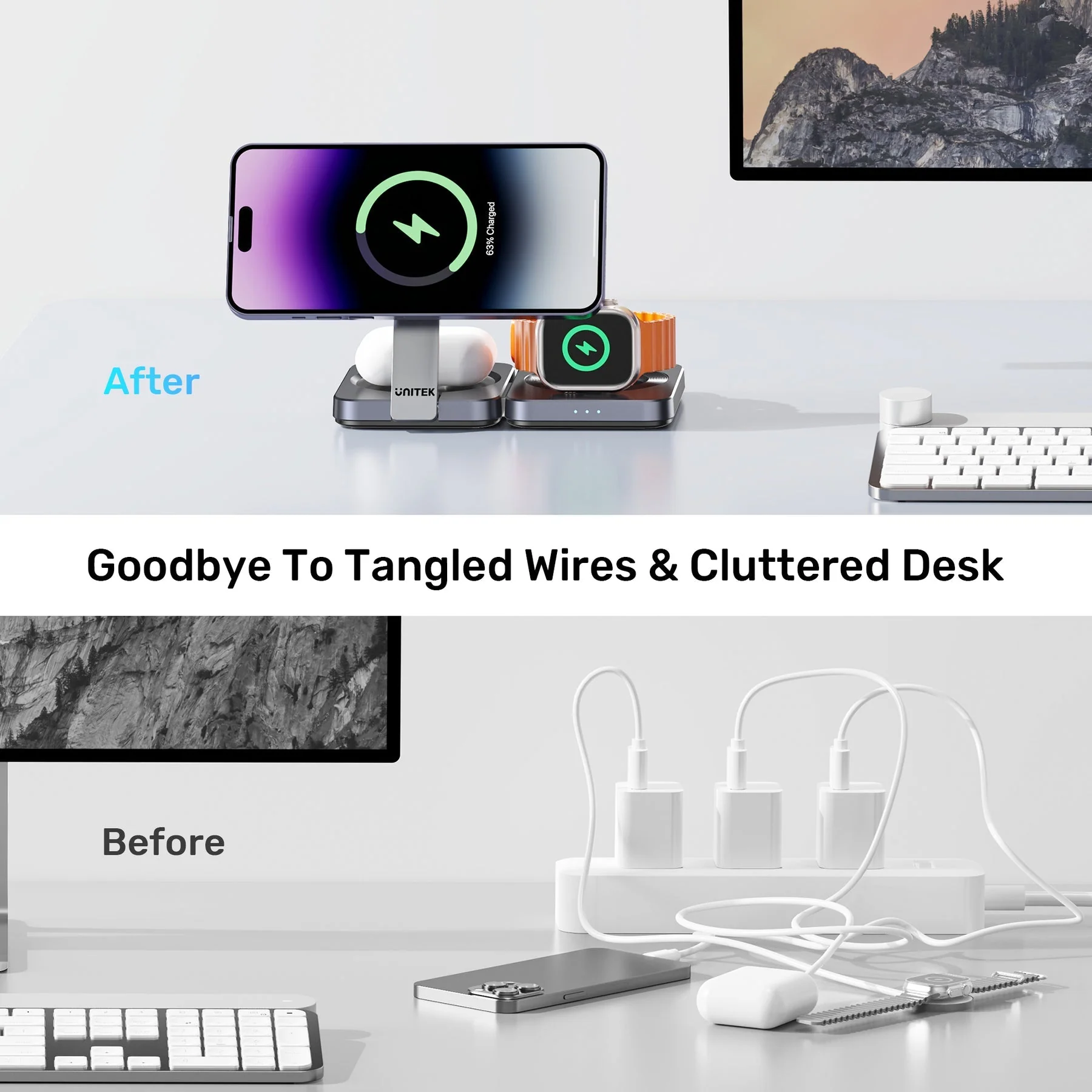 Unitek Qi2 Foldable 3-in-1 Wireless Charging Station iPhone 15W / Apple Watch 2.5W / Airpod 3W (Black) - Image 18