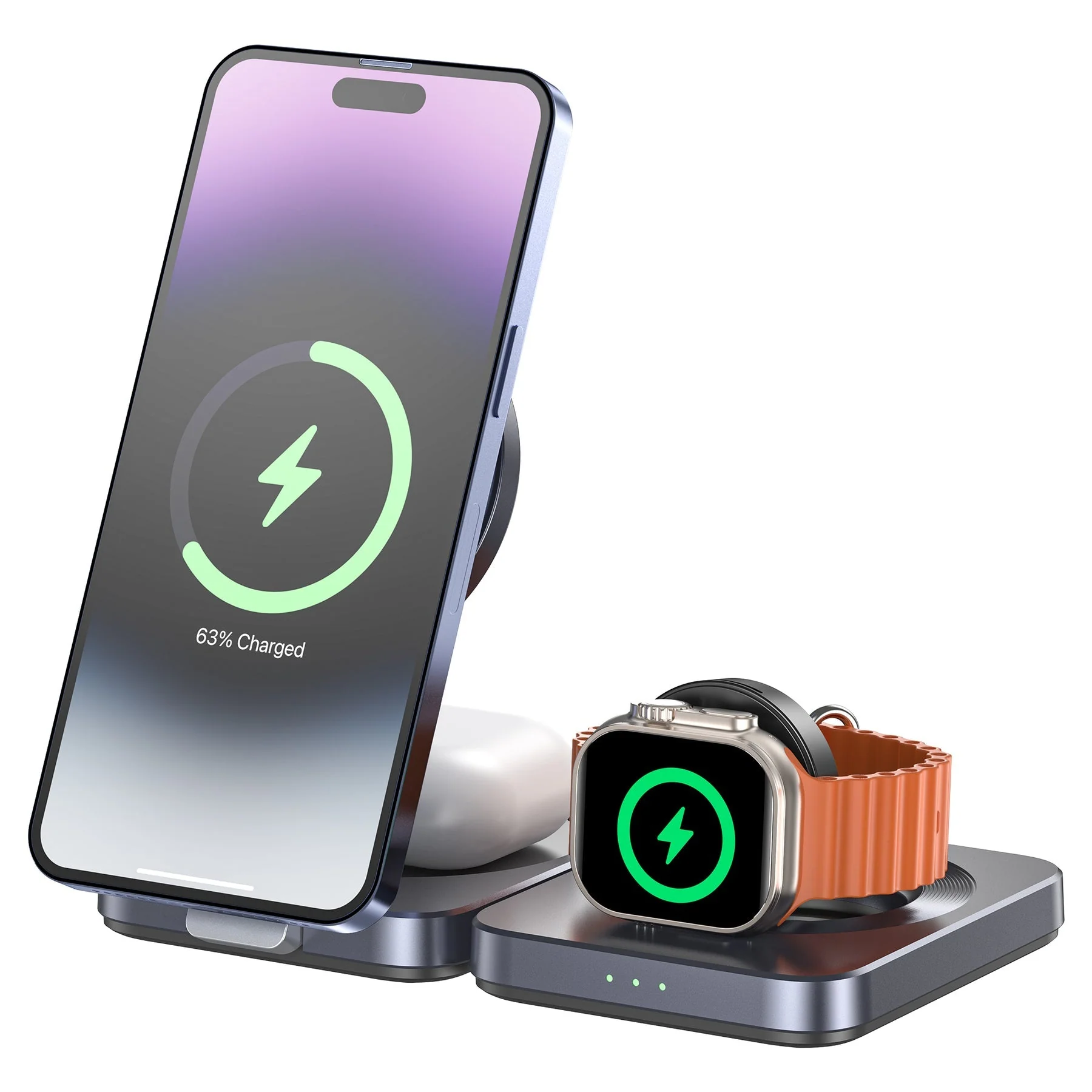 Unitek Qi2 Foldable 3-in-1 Wireless Charging Station iPhone 15W / Apple Watch 2.5W / Airpod 3W (Black) - Image 3