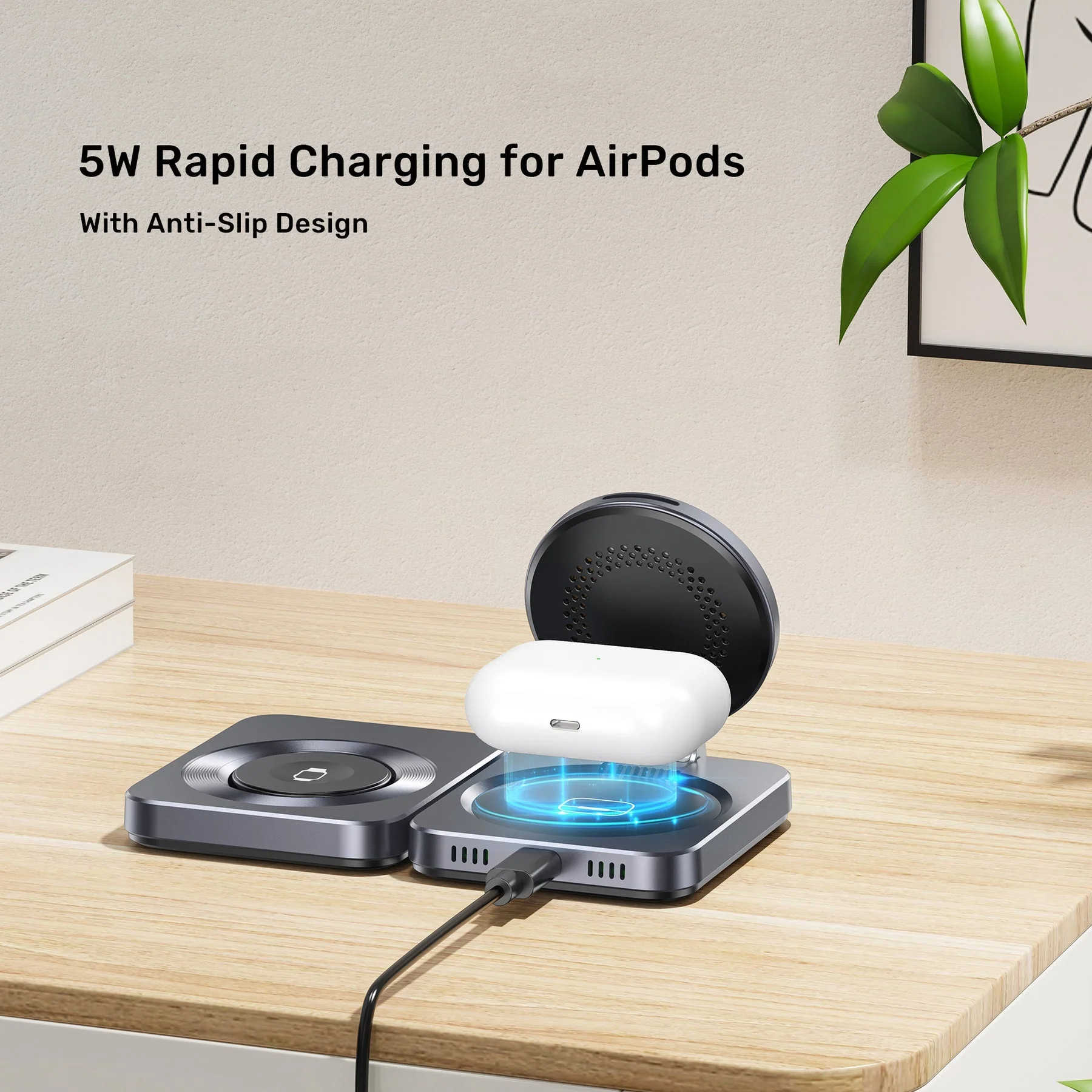 Unitek Qi2 Foldable 3-in-1 Wireless Charging Station iPhone 15W / Apple Watch 2.5W / Airpod 3W (Black) - Image 9
