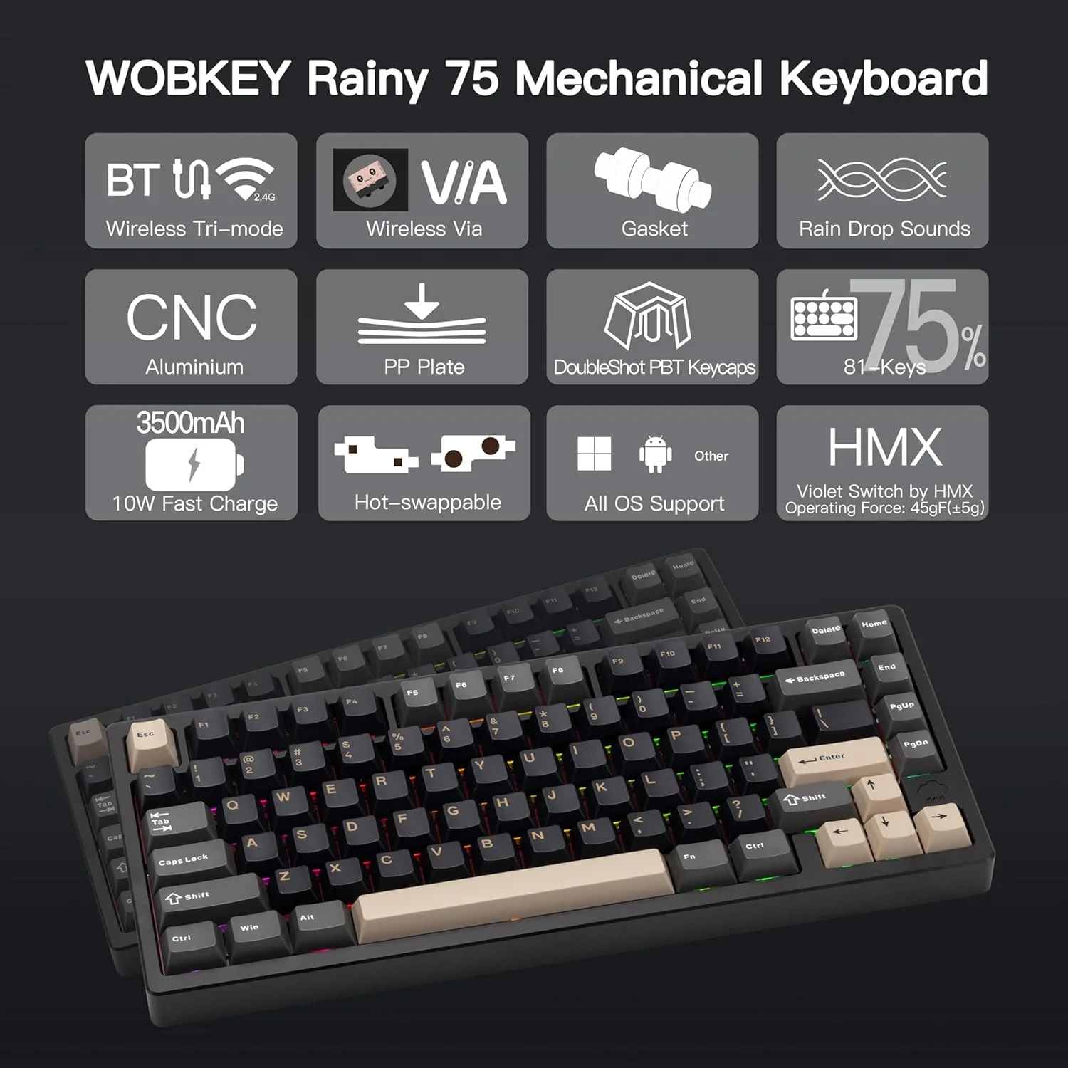 WOBKEY Rainy 75 Aluminum Wireless Mechanical Keyboard - Image 11