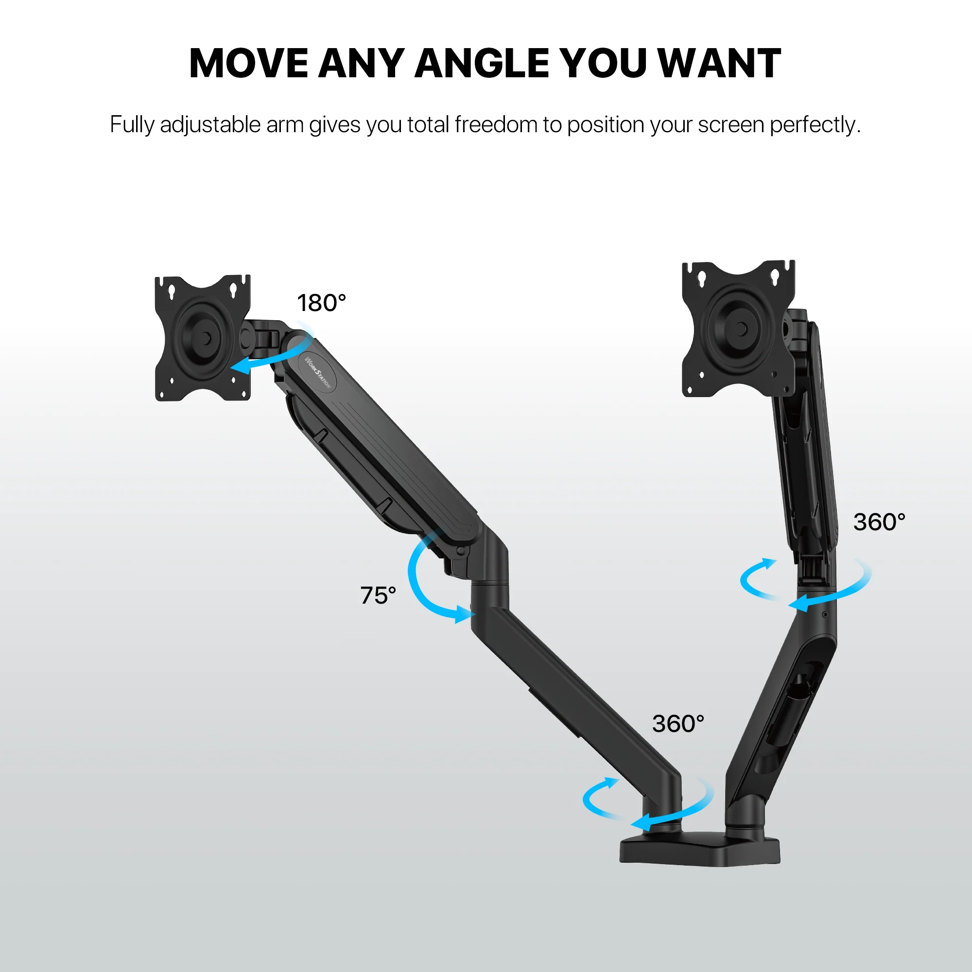 WorkStation MBD01 Dual-Arm Monitor Bracket 90 degree tilt for 13" to 32" Screen - Image 10