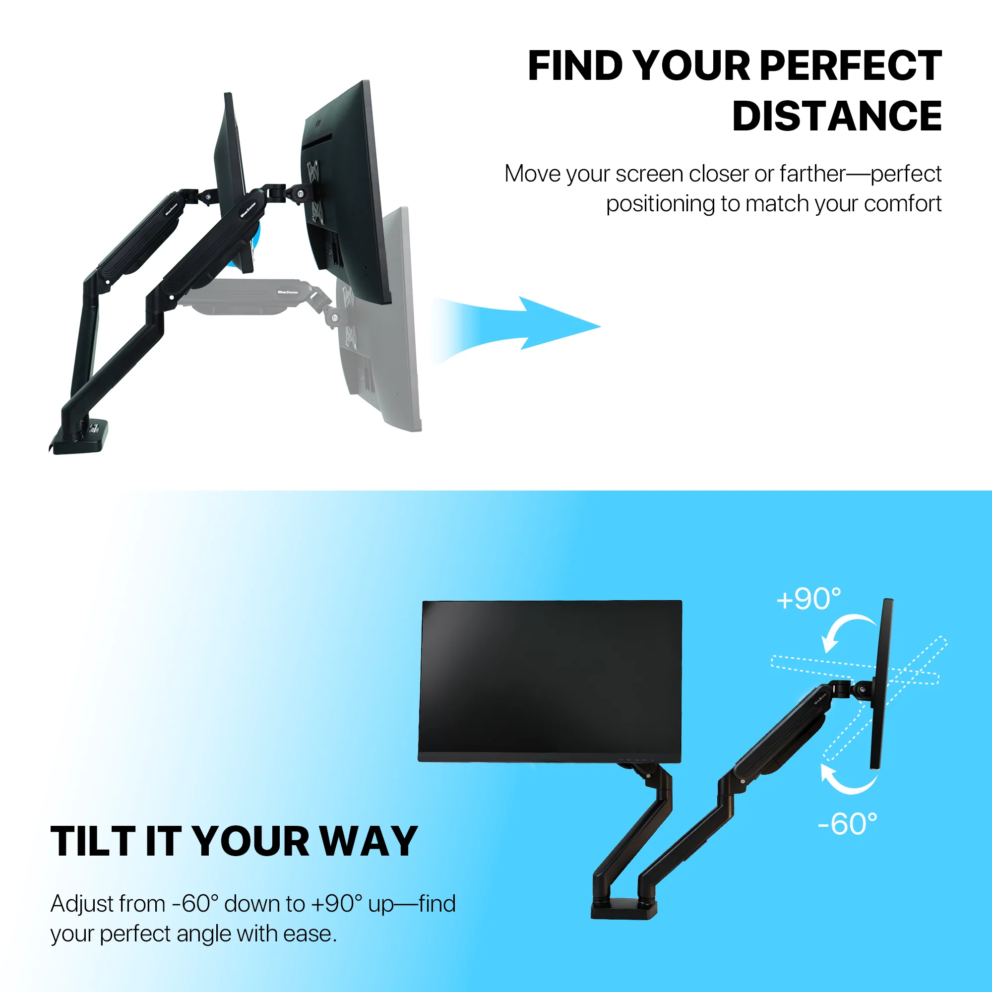 WorkStation MBD01 Dual-Arm Monitor Bracket 90 degree tilt for 13" to 32" Screen - Image 11