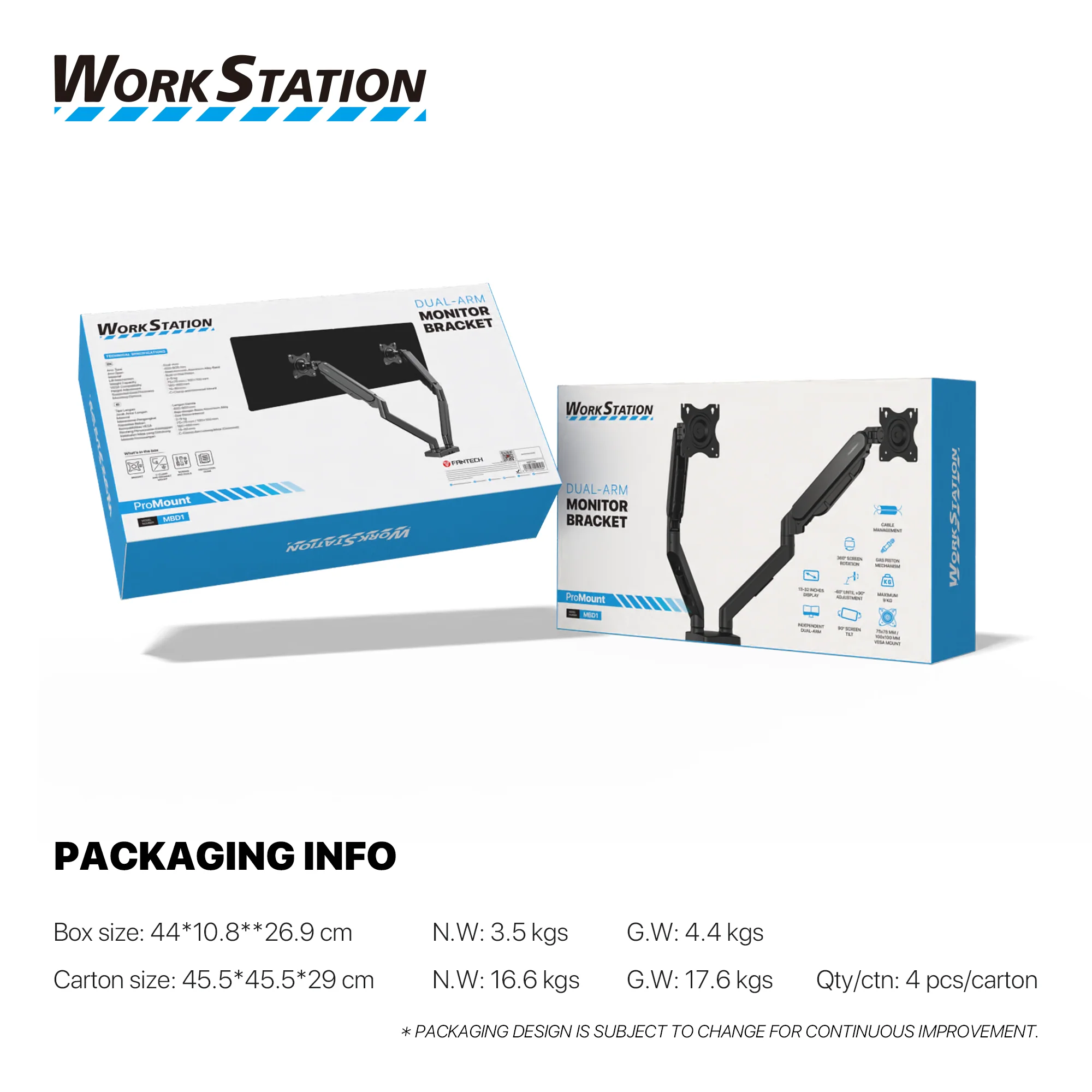 WorkStation MBD01 Dual-Arm Monitor Bracket 90 degree tilt for 13" to 32" Screen - Image 14