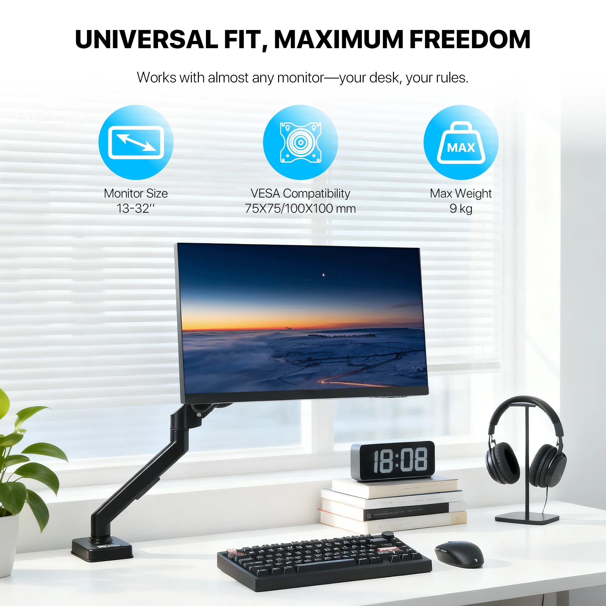 Fantech WorkStation MBS1 Single-Arm Monitor Bracket 90 Degree Tilt - Image 4