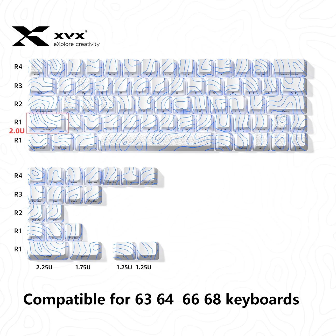 XVX Topographic New Version Pattern Shine-Through OEM Profile IMD-Tech Keycap Set - Image 2