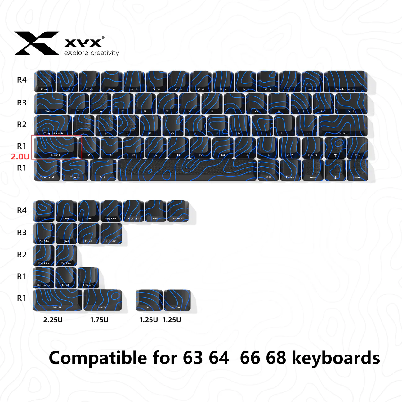 XVX Topographic New Version Pattern Shine-Through OEM Profile IMD-Tech Keycap Set - Image 3