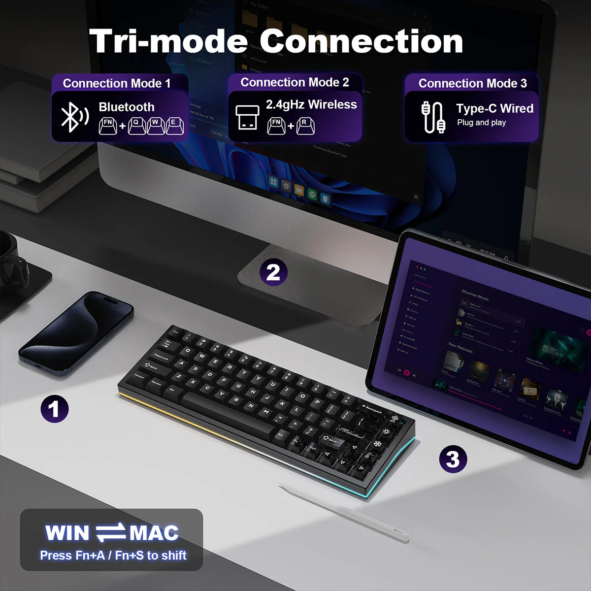 YUNZII AL65 QMK/VIA Hollow Gasket Wireless Mechanical Keyboard - Image 13