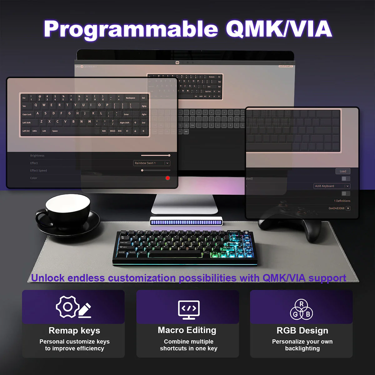 YUNZII AL65 QMK/VIA Hollow Gasket Wireless Mechanical Keyboard - Image 15