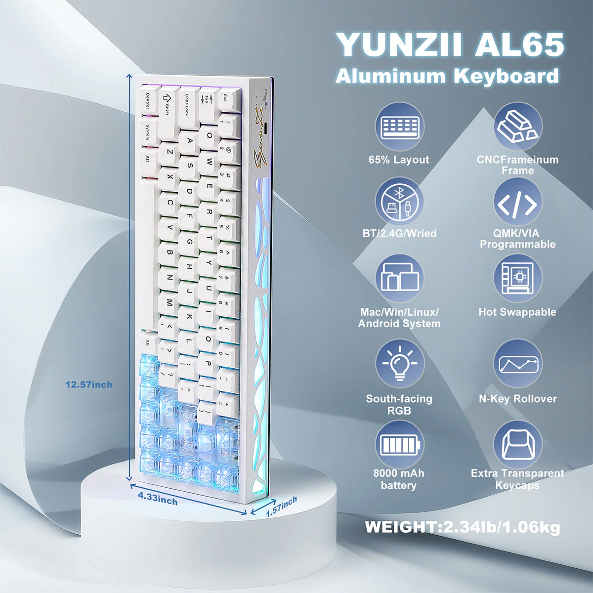 YUNZII AL65 QMK/VIA Hollow Gasket Wireless Mechanical Keyboard - Image 20