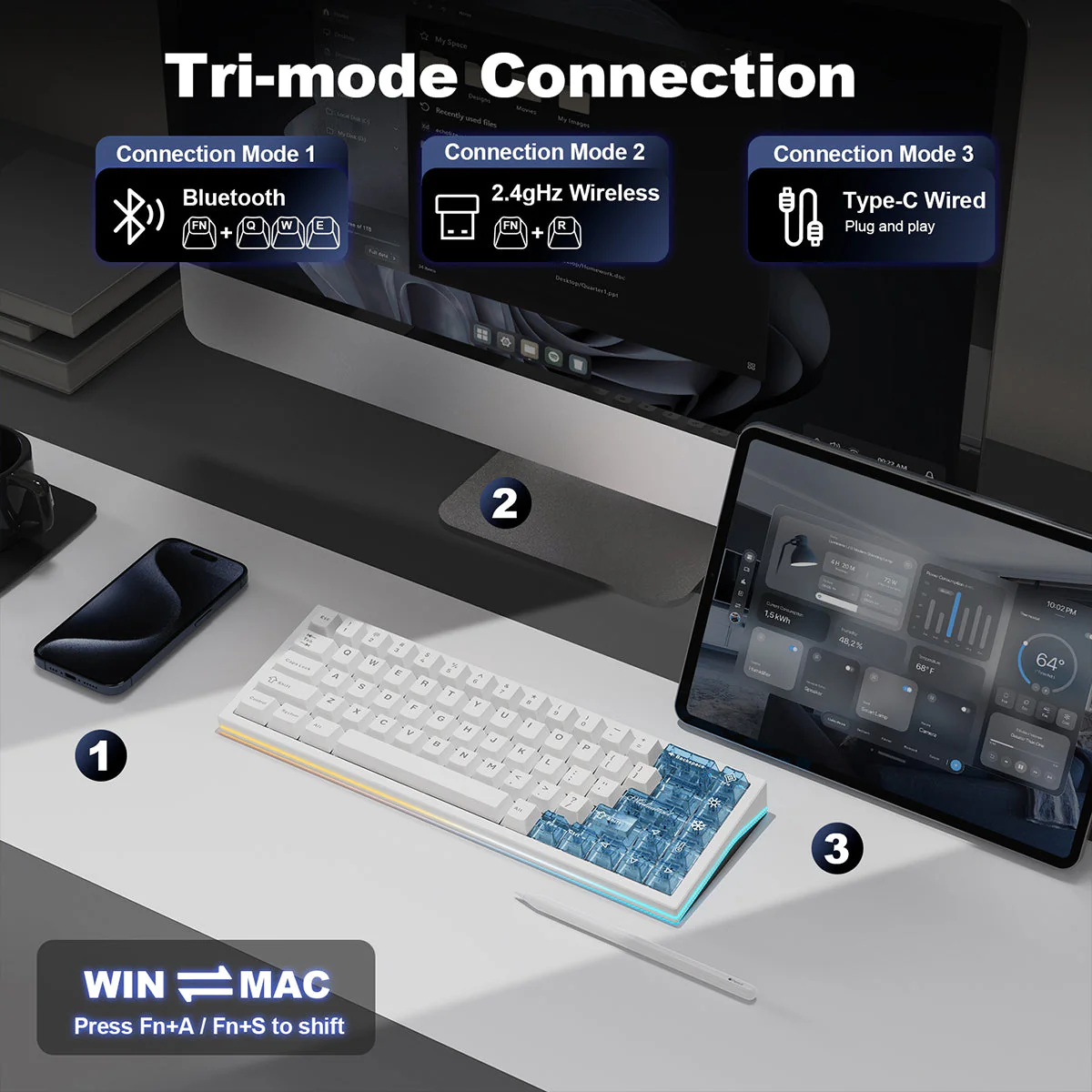 YUNZII AL65 QMK/VIA Hollow Gasket Wireless Mechanical Keyboard - Image 23