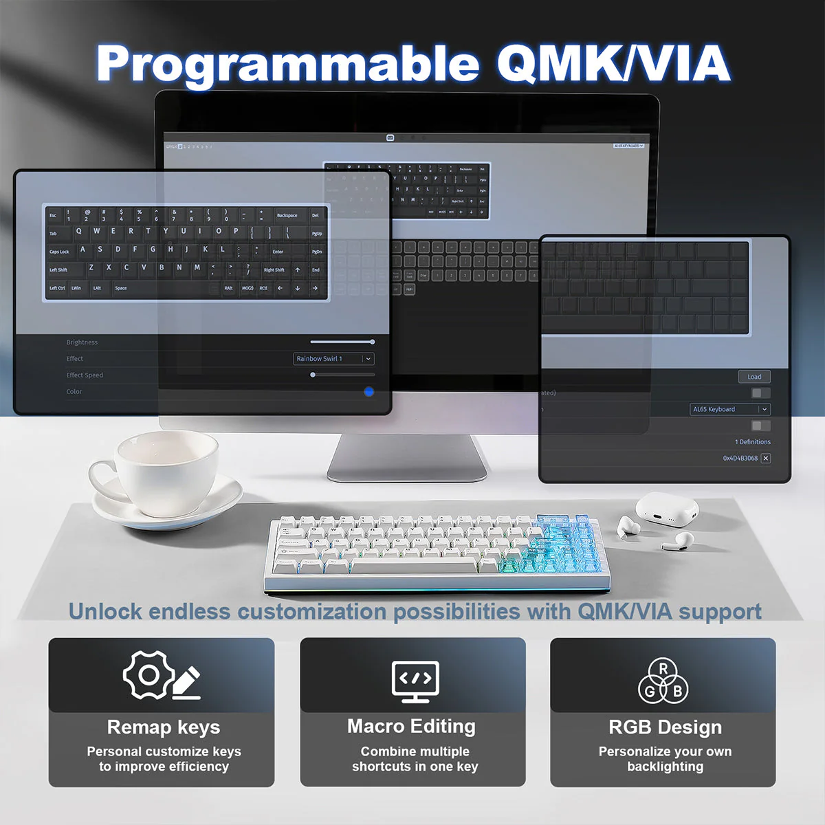 YUNZII AL65 QMK/VIA Hollow Gasket Wireless Mechanical Keyboard - Image 25