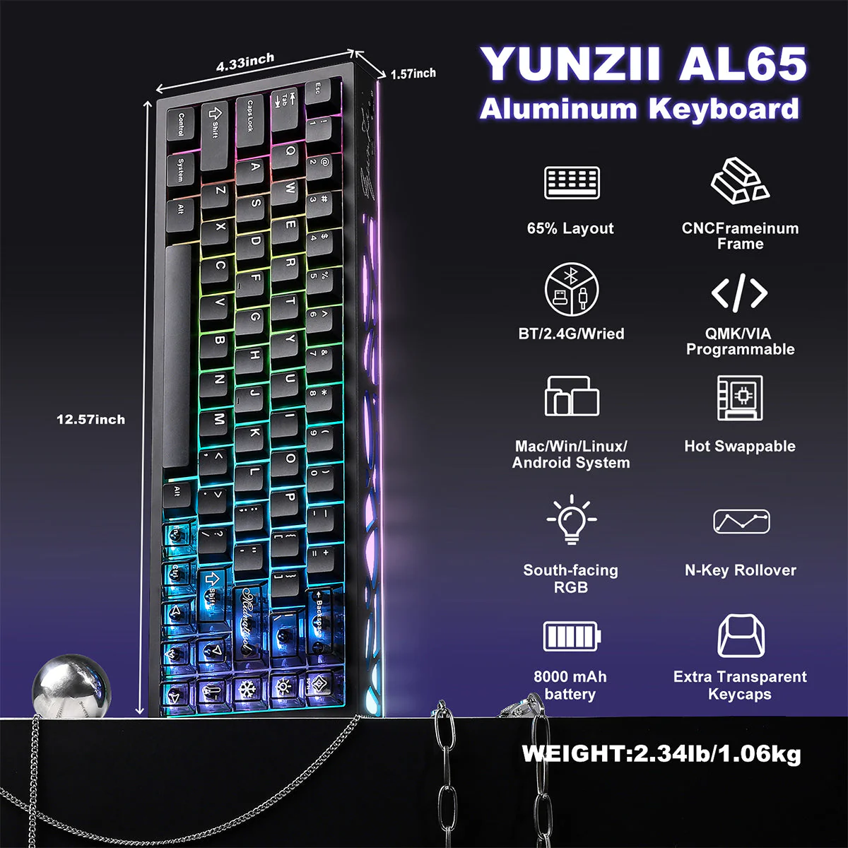 YUNZII AL65 QMK/VIA Hollow Gasket Wireless Mechanical Keyboard - Image 9