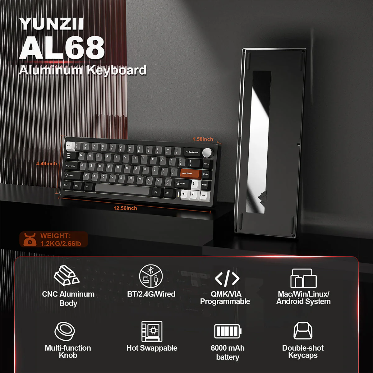 YUNZII AL68 QMK/VIA Tri-Mode Hot-Swap Wireless Mechanical Keyboard - Image 10