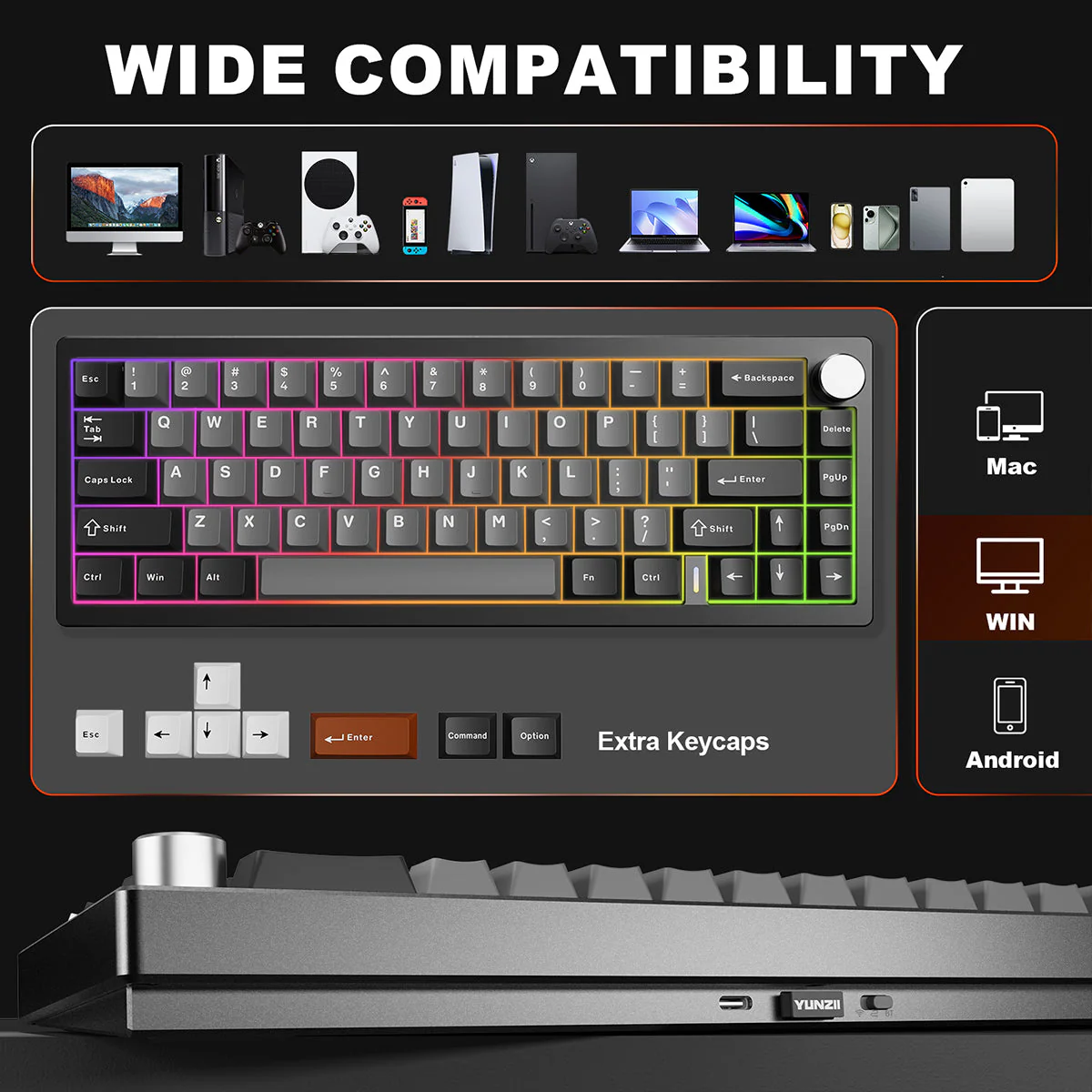 YUNZII AL68 QMK/VIA Tri-Mode Hot-Swap Wireless Mechanical Keyboard - Image 11