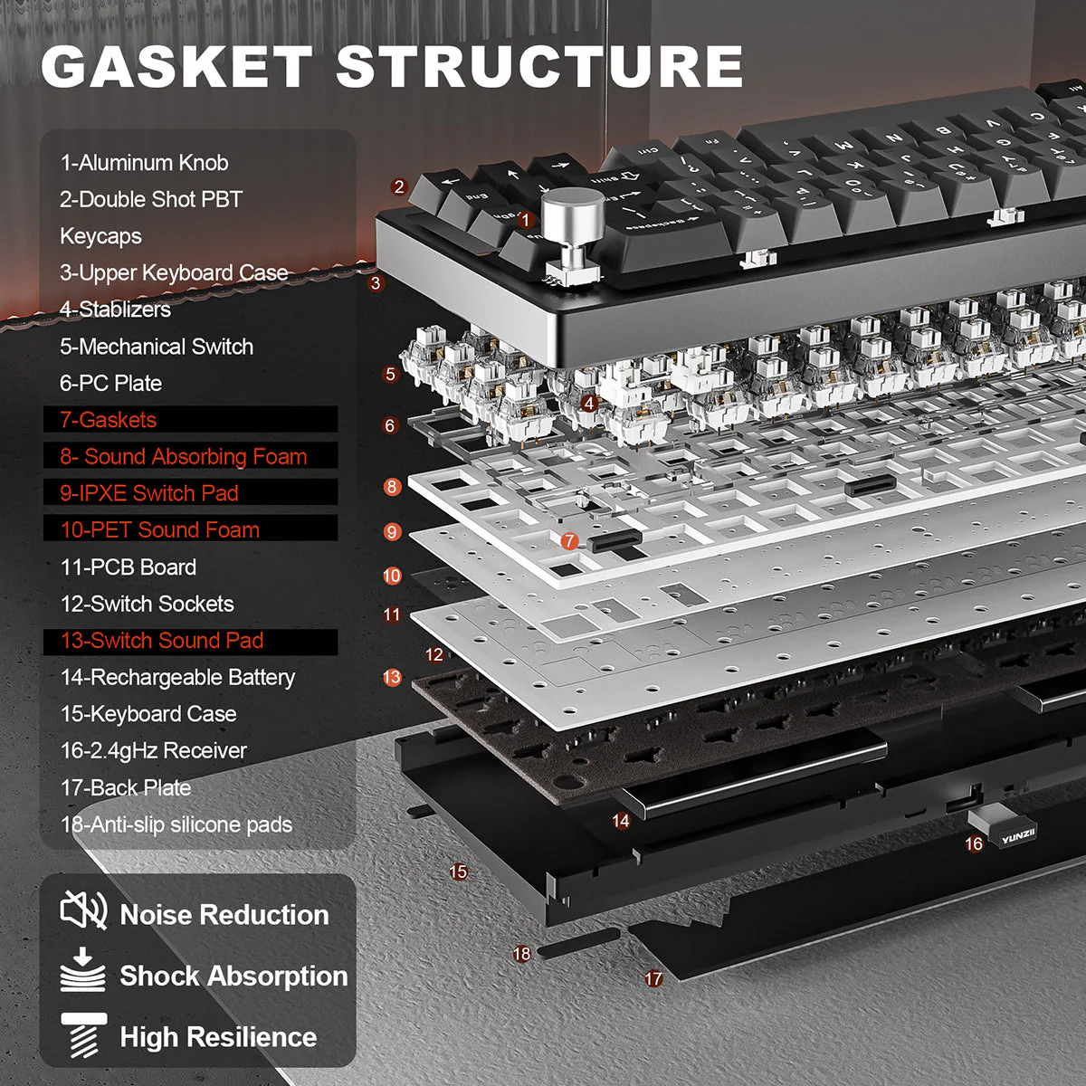 YUNZII AL68 QMK/VIA Tri-Mode Hot-Swap Wireless Mechanical Keyboard - Image 14